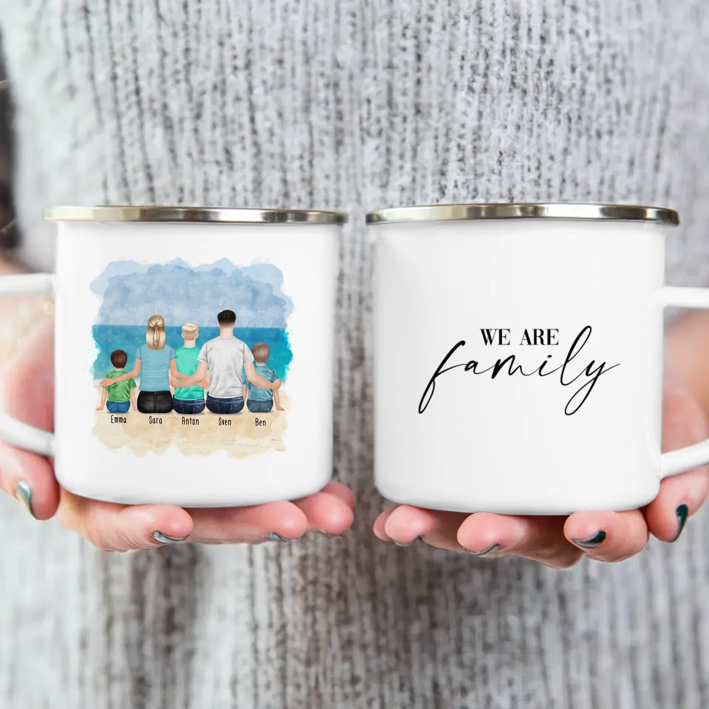 Personalisierte Tasse mit Familie (1 Kleinkind + 1 Kind + 1 Teenanger)