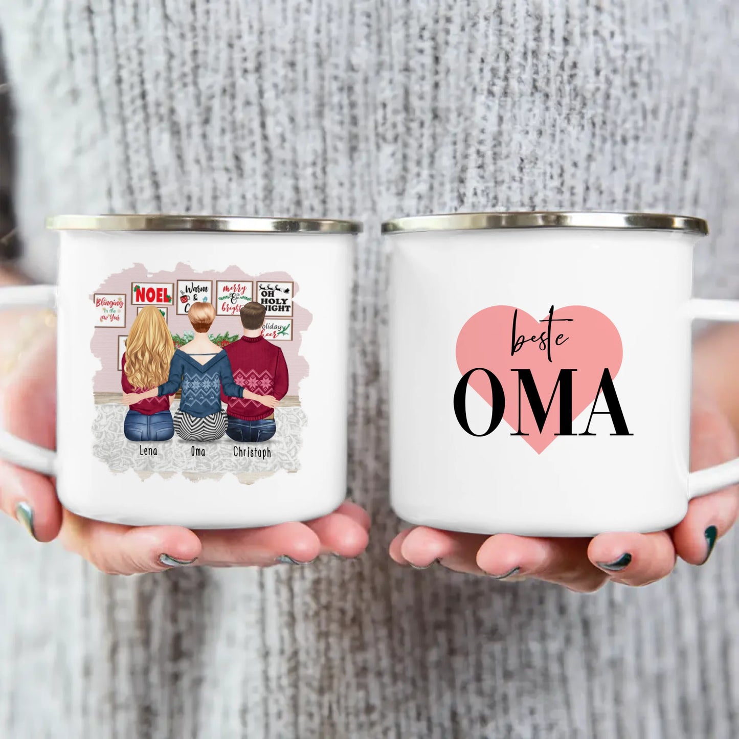 Personalisierte Tasse für Oma (1 Frau + 1 Mann + 1 Oma) - Weihnachtstasse