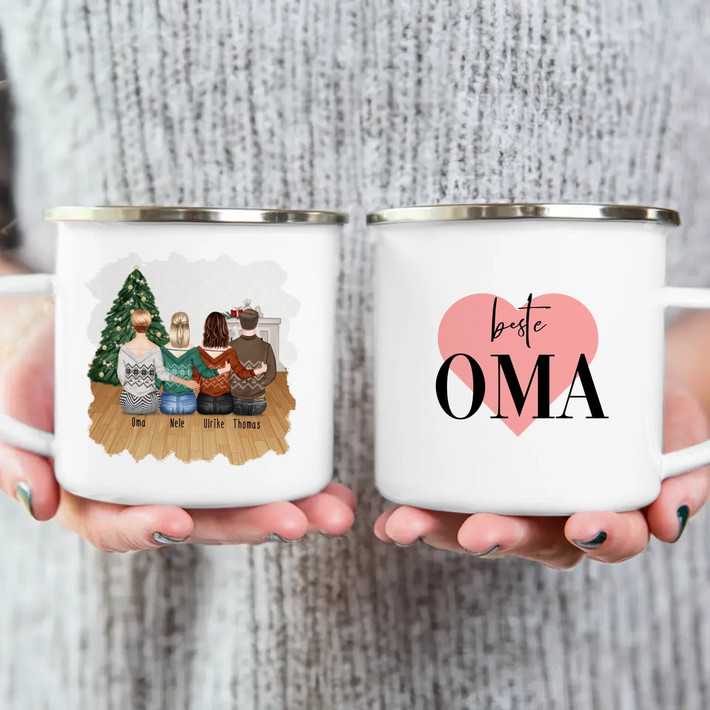 Personalisierte Tasse für Oma (2 Frauen + 1 Mann + 1 Oma) - Weihnachtstasse