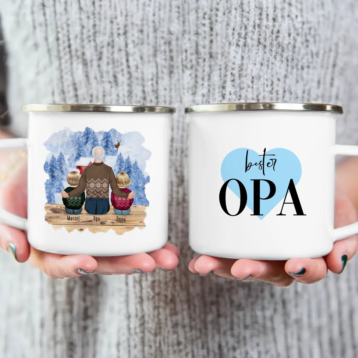 Personalisierte Tasse für Opa (2 Babys + 1 Opa) - Weihnachtstasse