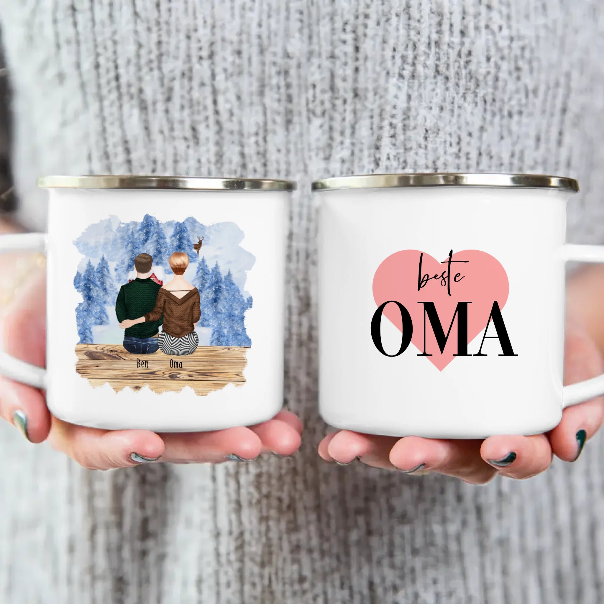 Personalisierte Tasse für Oma (1 Mann + 1 Oma) - Weihnachtstasse