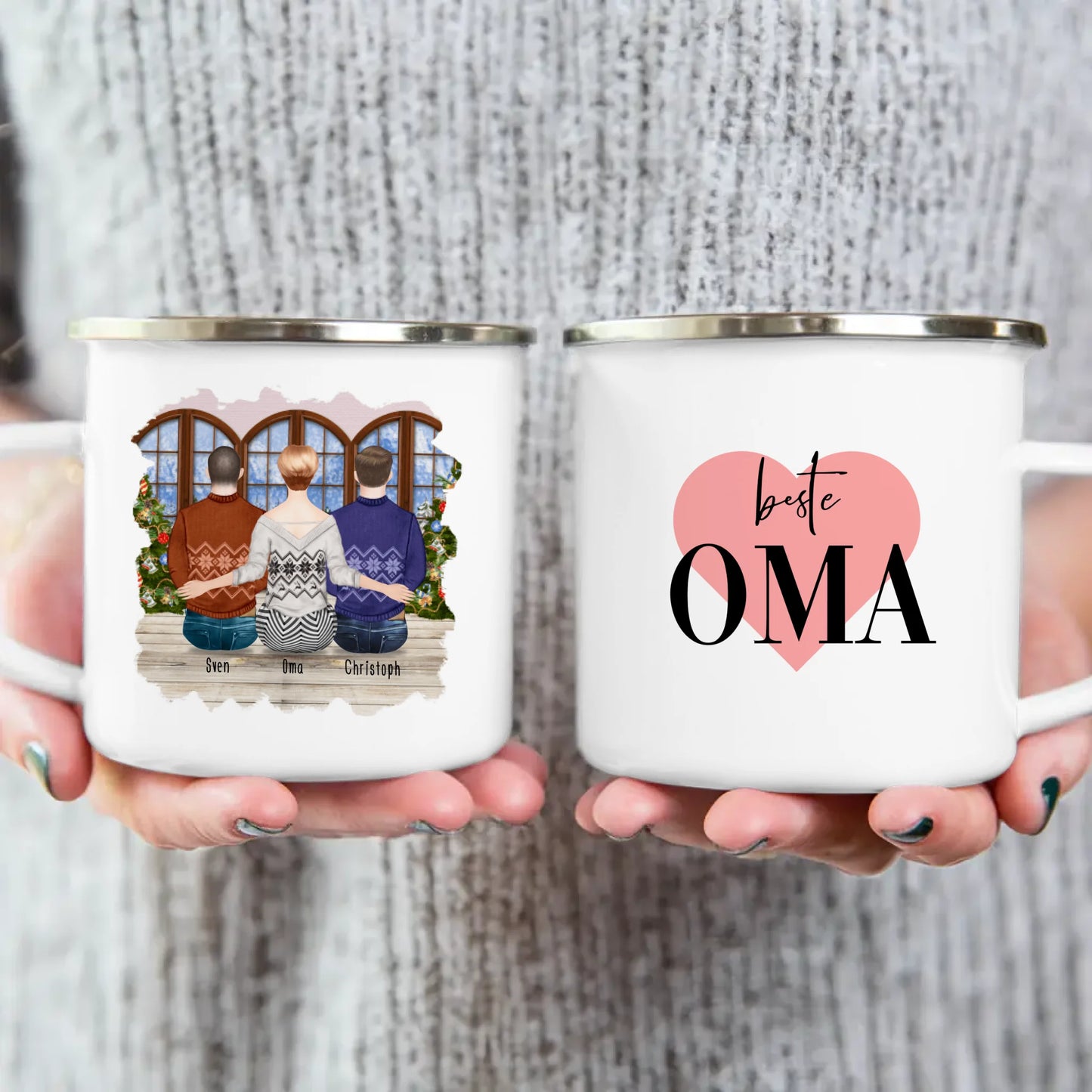 Personalisierte Tasse für Oma (2 Männer + 1 Oma) - Weihnachtstasse