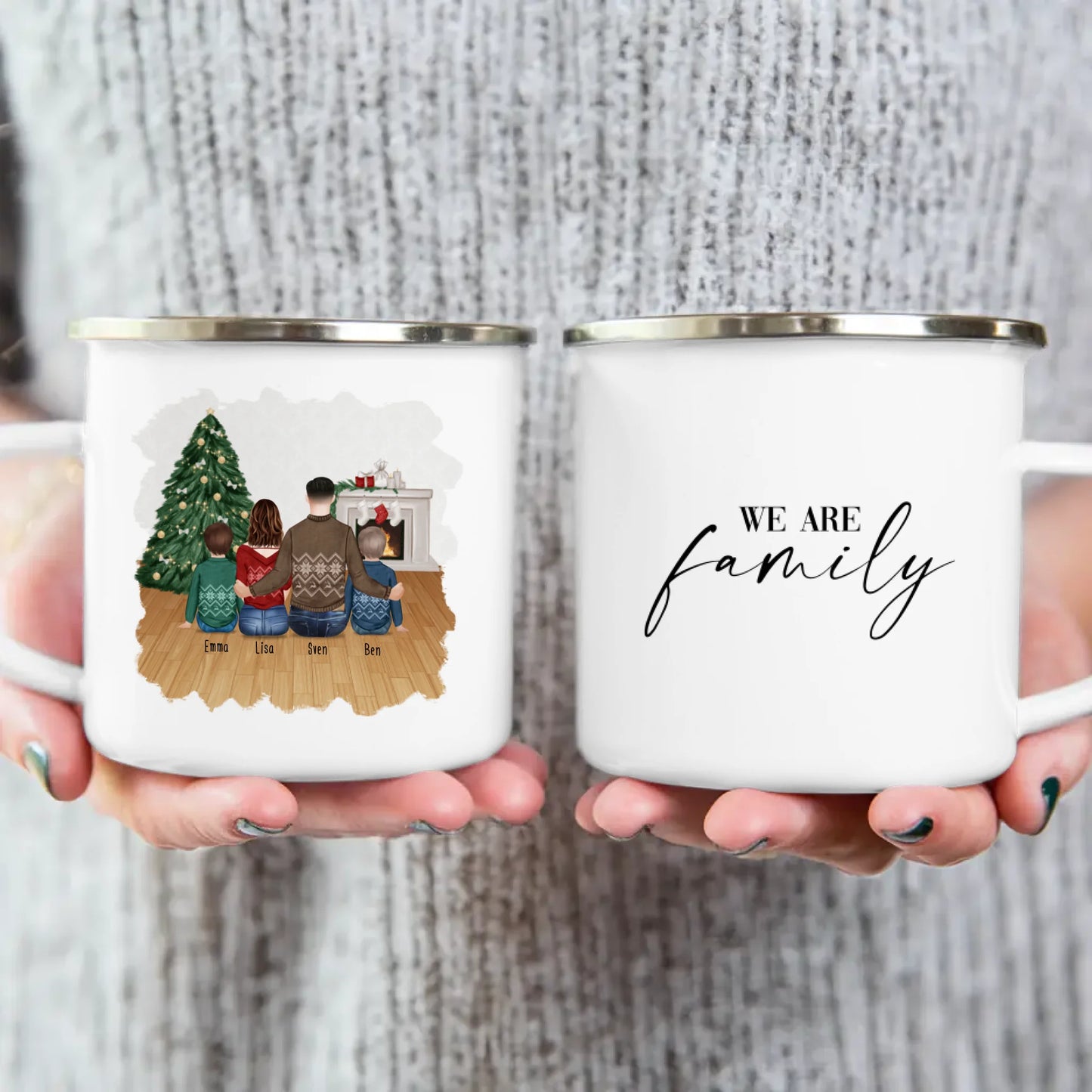 Personalisierte Tasse mit Vater (2 Kinder + 1 Teenangerin) - Weihnachtstasse