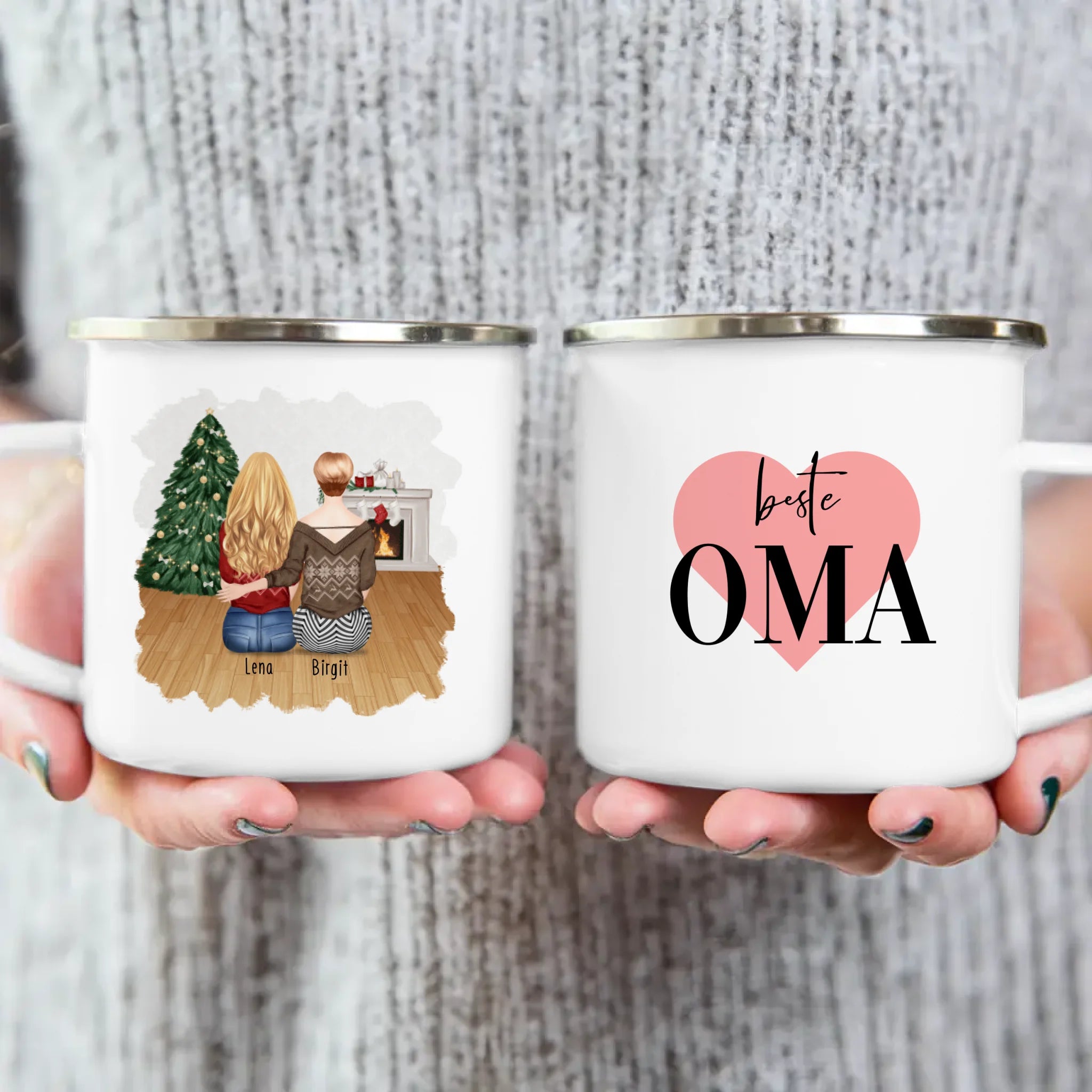 Personalisierte Tasse für Oma (1 Frau + 1 Oma) - Weihnachtstasse