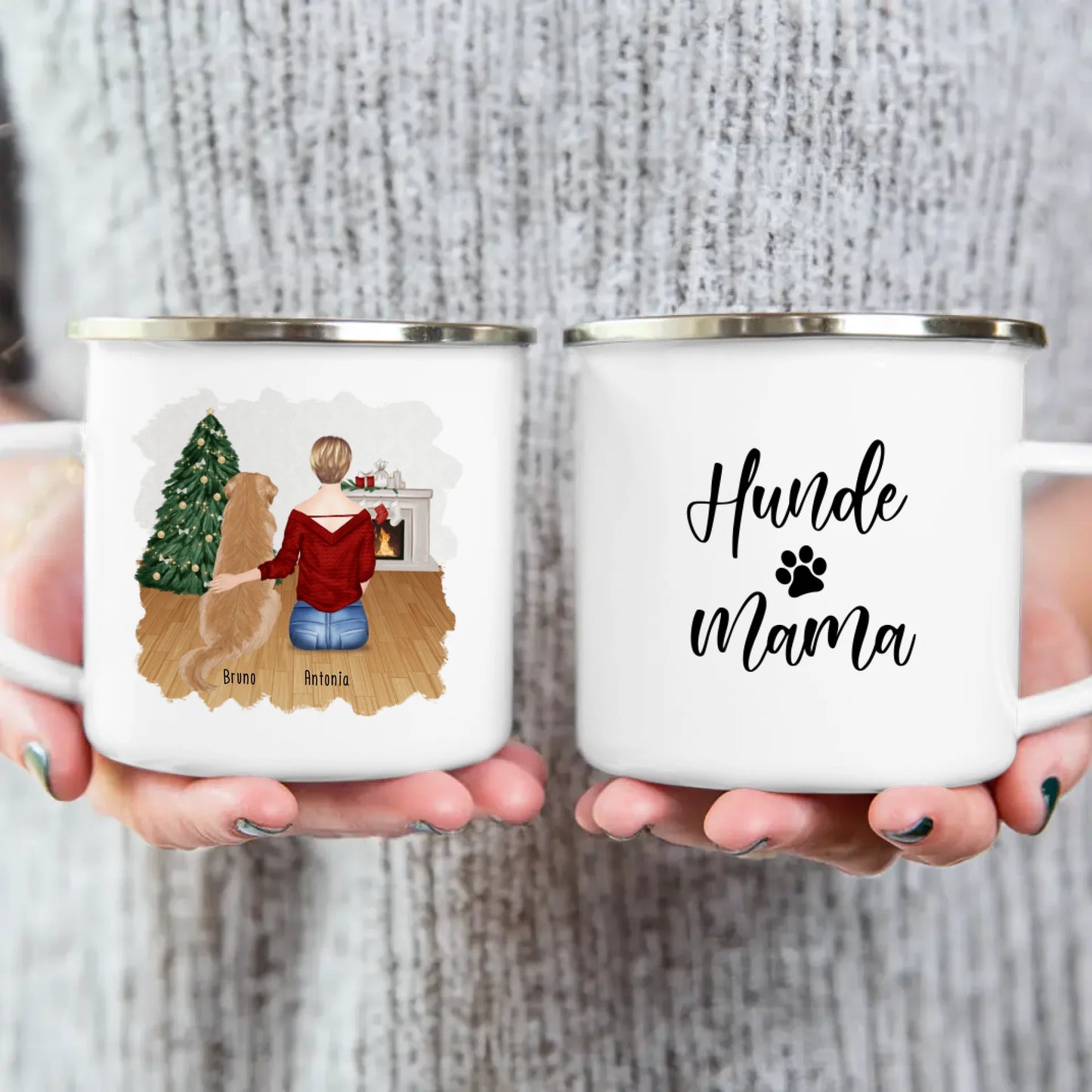 Personalisierte Tasse mit Hund und Frau (1 Hund + 1 Frau) - Weihnachtstasse