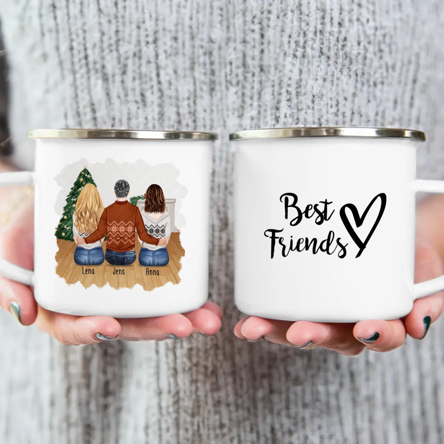 Personalisierte Tasse - Beste Freunde (2 Frauen + 1 Mann) - Weihnachtstasse