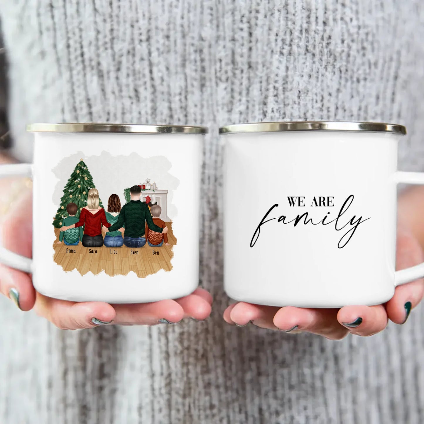 Personalisierte Tasse mit Familie (2 Kinder + 1 Teenanger) - Weihnachtstasse