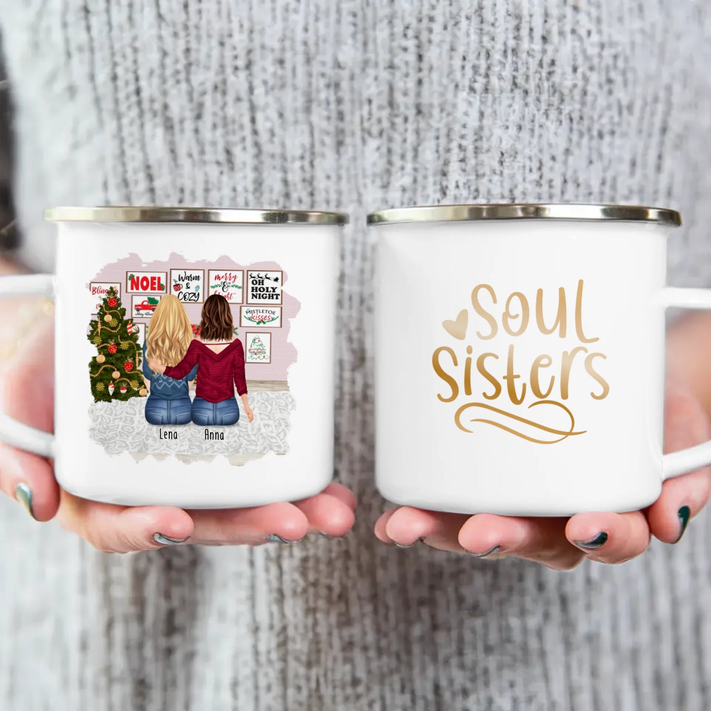 Personalisierte Tasse für Beste Freundinnen (2 Freundinnen) - Weihnachtstasse