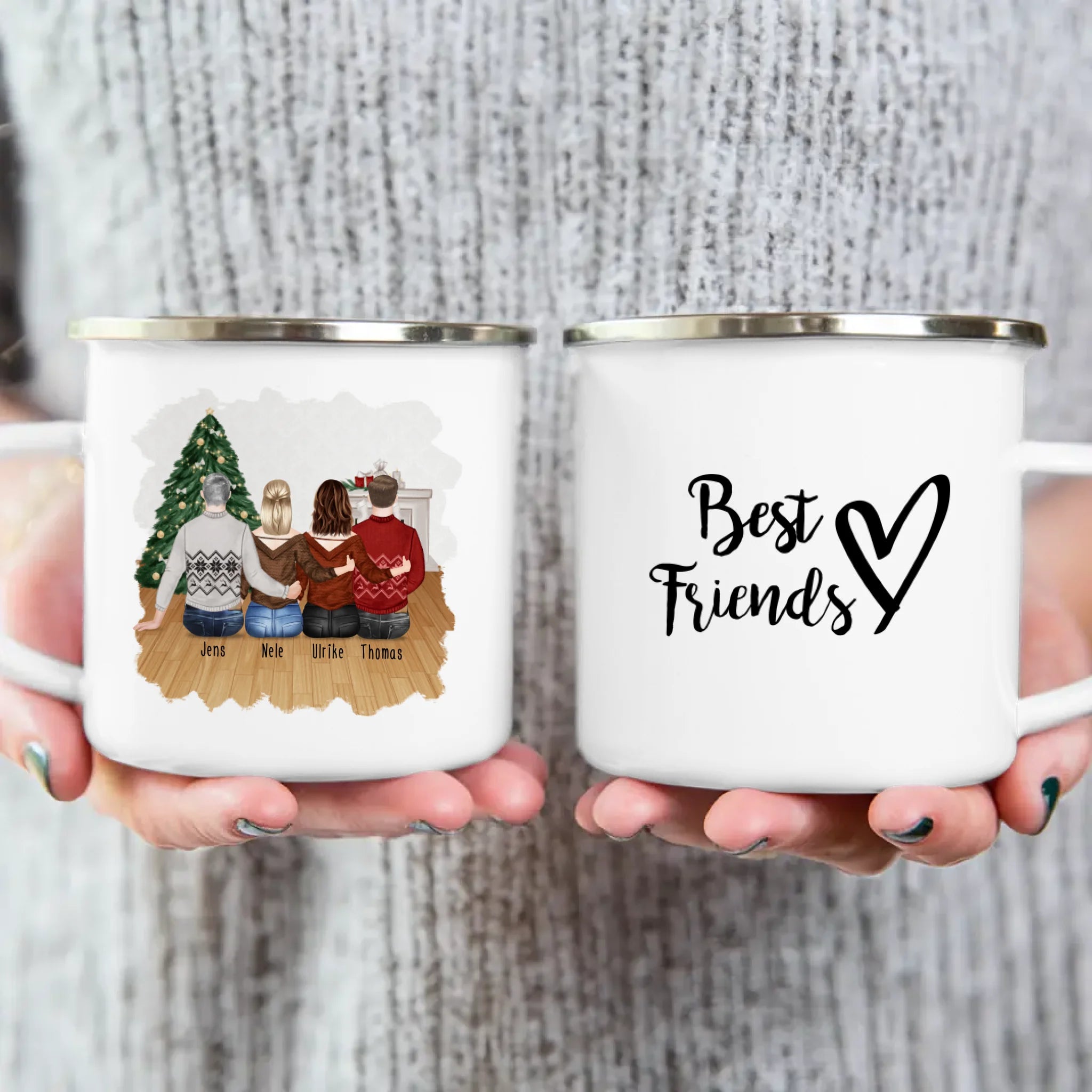Personalisierte Tasse - Beste Freunde (2 Frauen + 2 Männer) - Weihnachtstasse