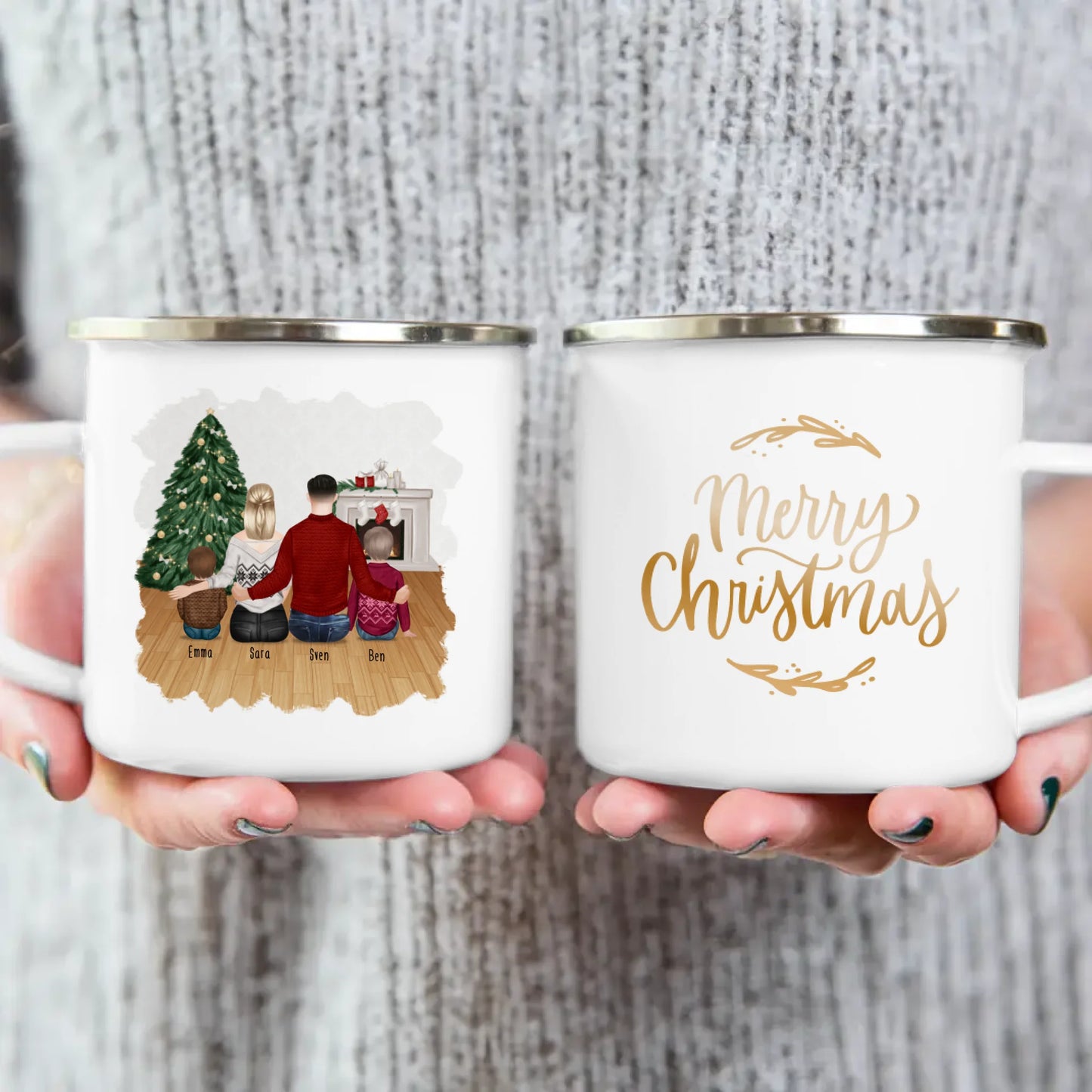 Personalisierte Tasse mit Familie (2 Kinder/Babys) - Weihnachtstasse