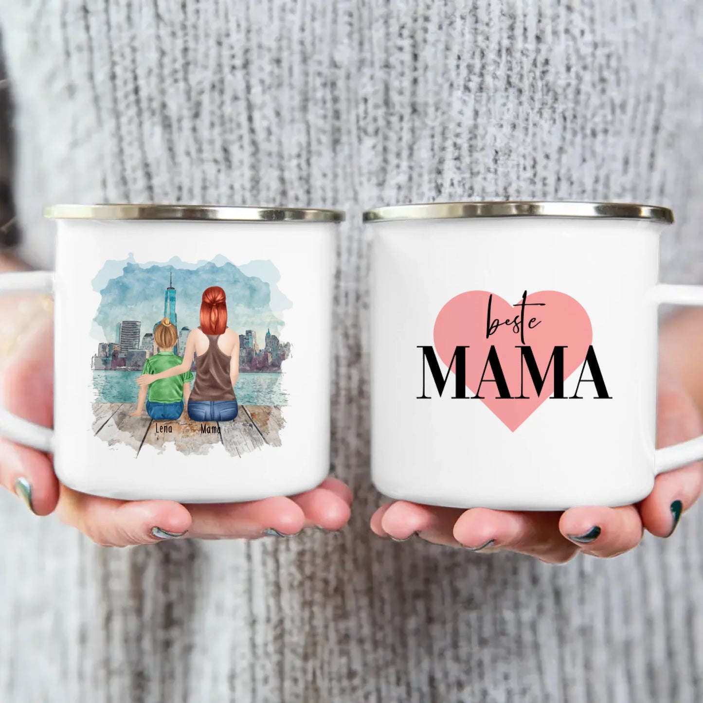 Personalisierte Tasse mit Mutter und Kind (1 Kind + 1 Mutter)