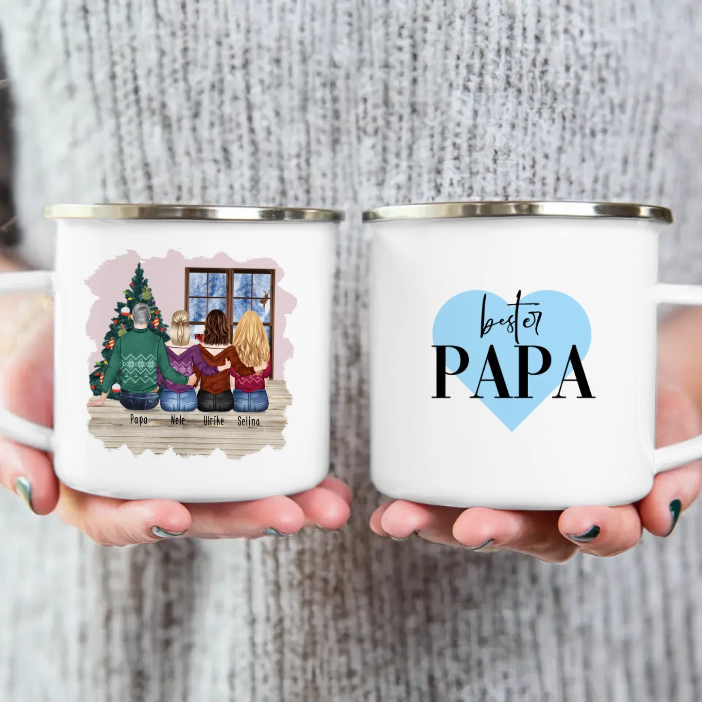 Personalisierte Tasse mit Vater/Tochter (3 Töchter) - Weihnachtstasse