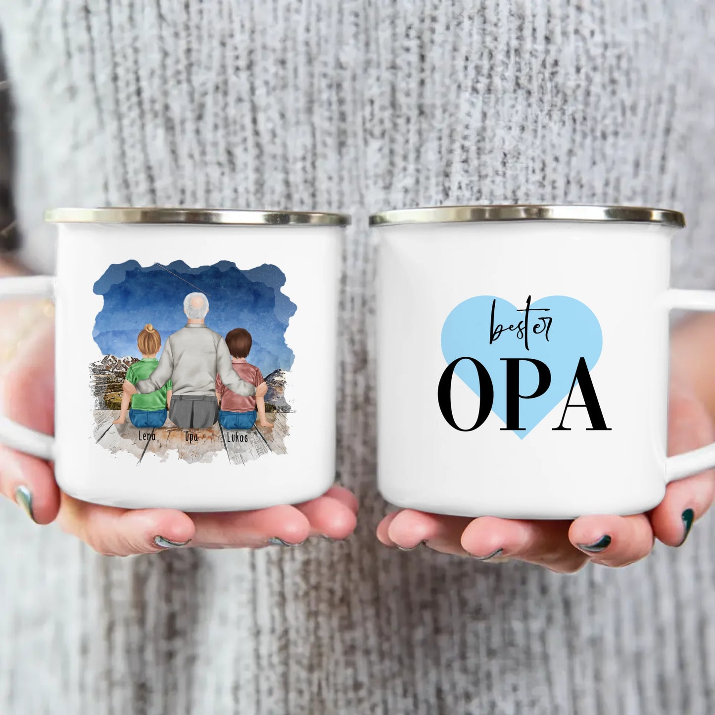 Personalisierte Tasse für Opa (2 Kinder + 1 Opa)