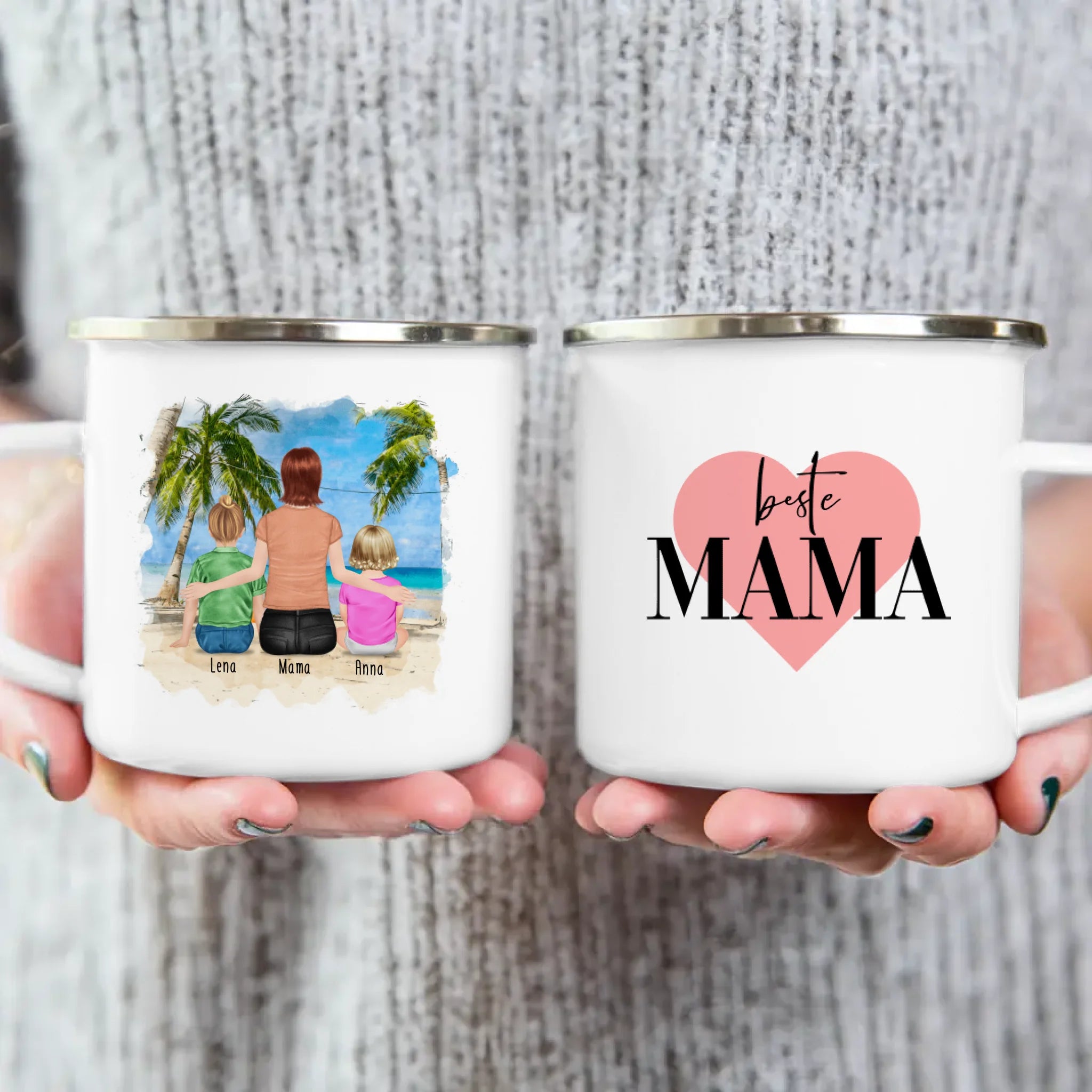 Personalisierte Tasse mit Mutter, Baby und Kind (1 Baby + 1 Kind + 1 Mutter)