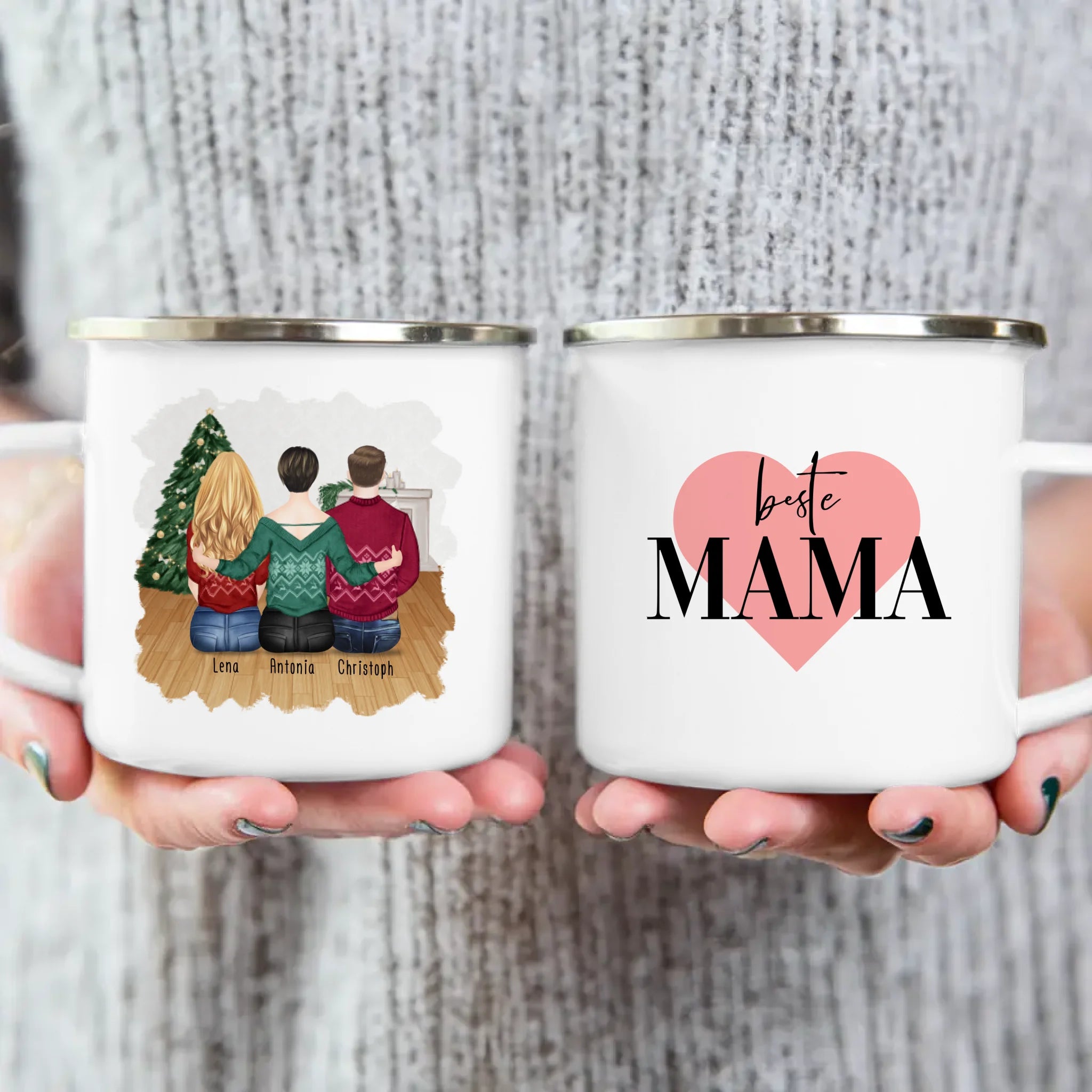 Personalisierte Tasse mit Mutter/Tochter/Sohn (1 Tochter + 1 Sohn) - Weihnachtstasse