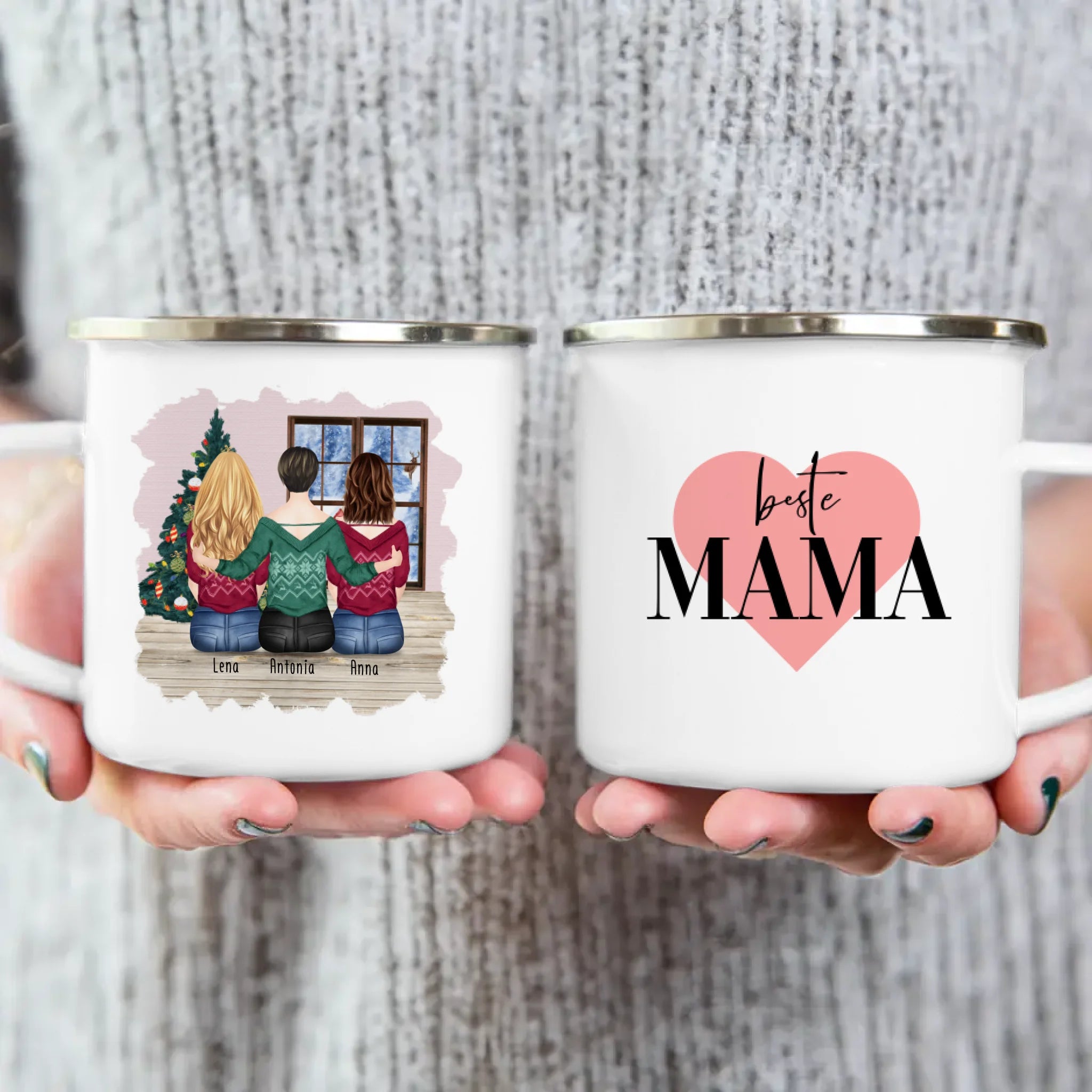 Personalisierte Tasse mit Mutter/Tochter (2 Töchter) - Weihnachtstasse