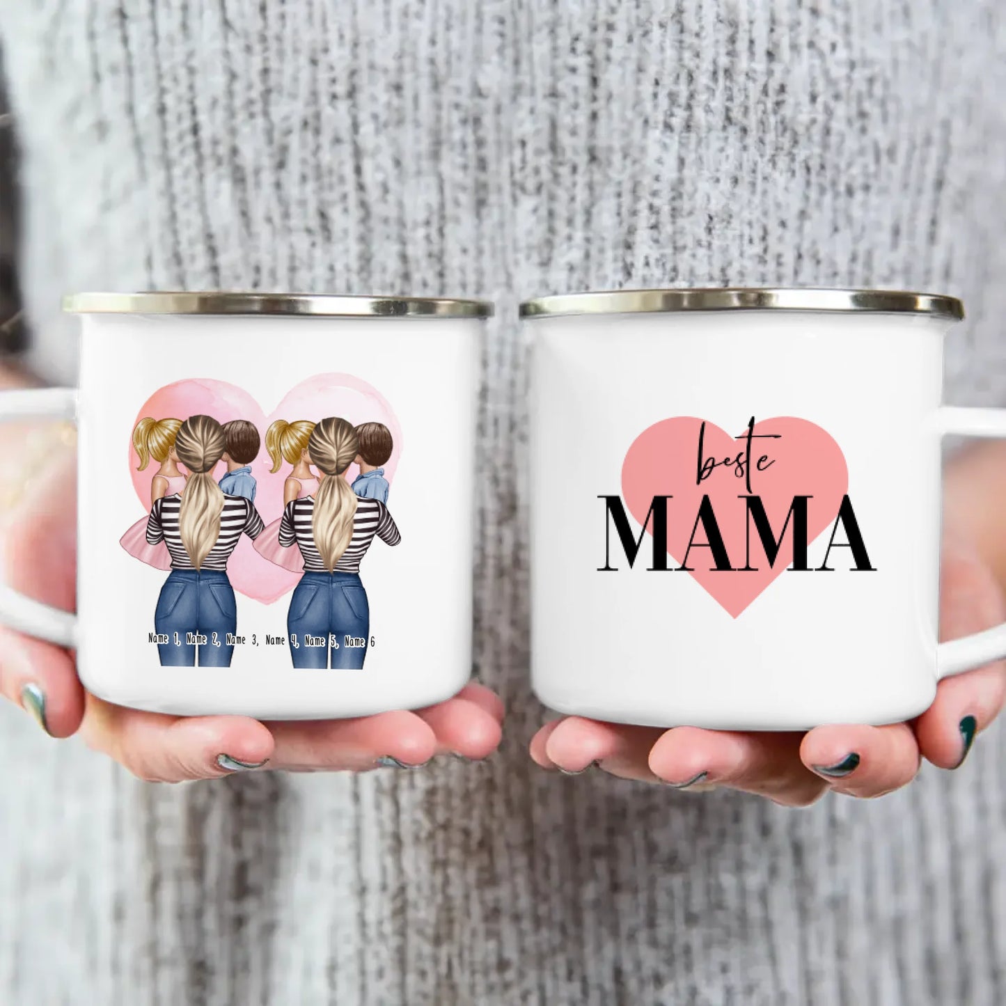 Personalisierte Tasse 2 Frauen mit je 1 Kind & 1 Baby