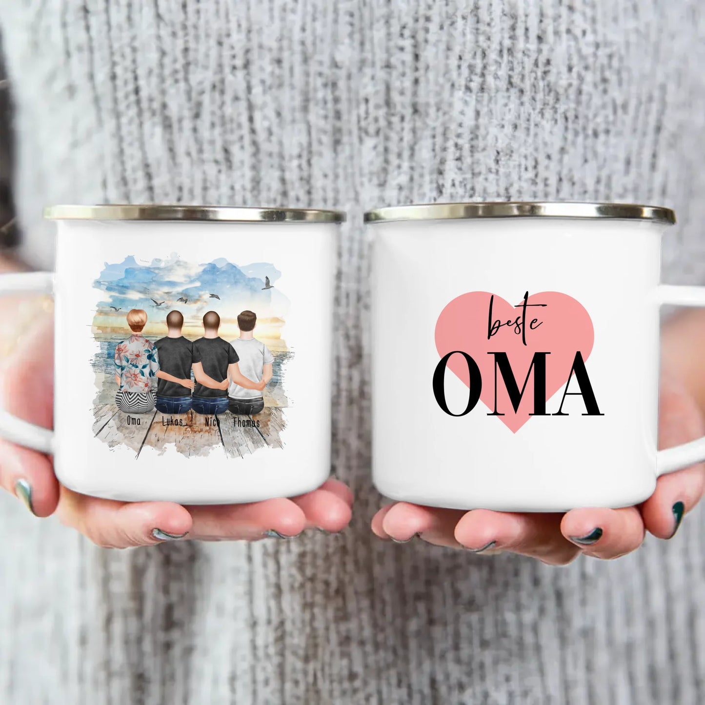 Personalisierte Tasse für Oma (3 Männer + 1 Oma)