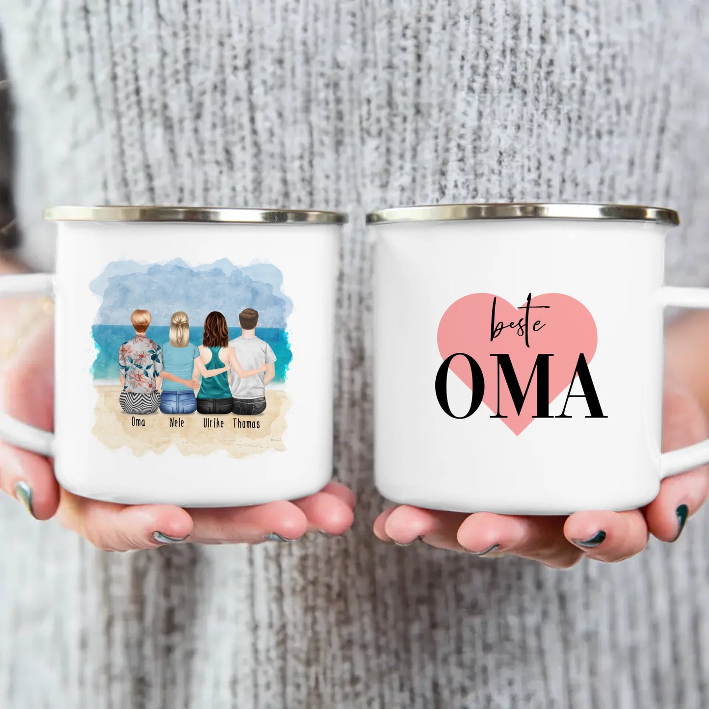 Personalisierte Tasse für Oma (2 Frauen + 1 Mann + 1 Oma)