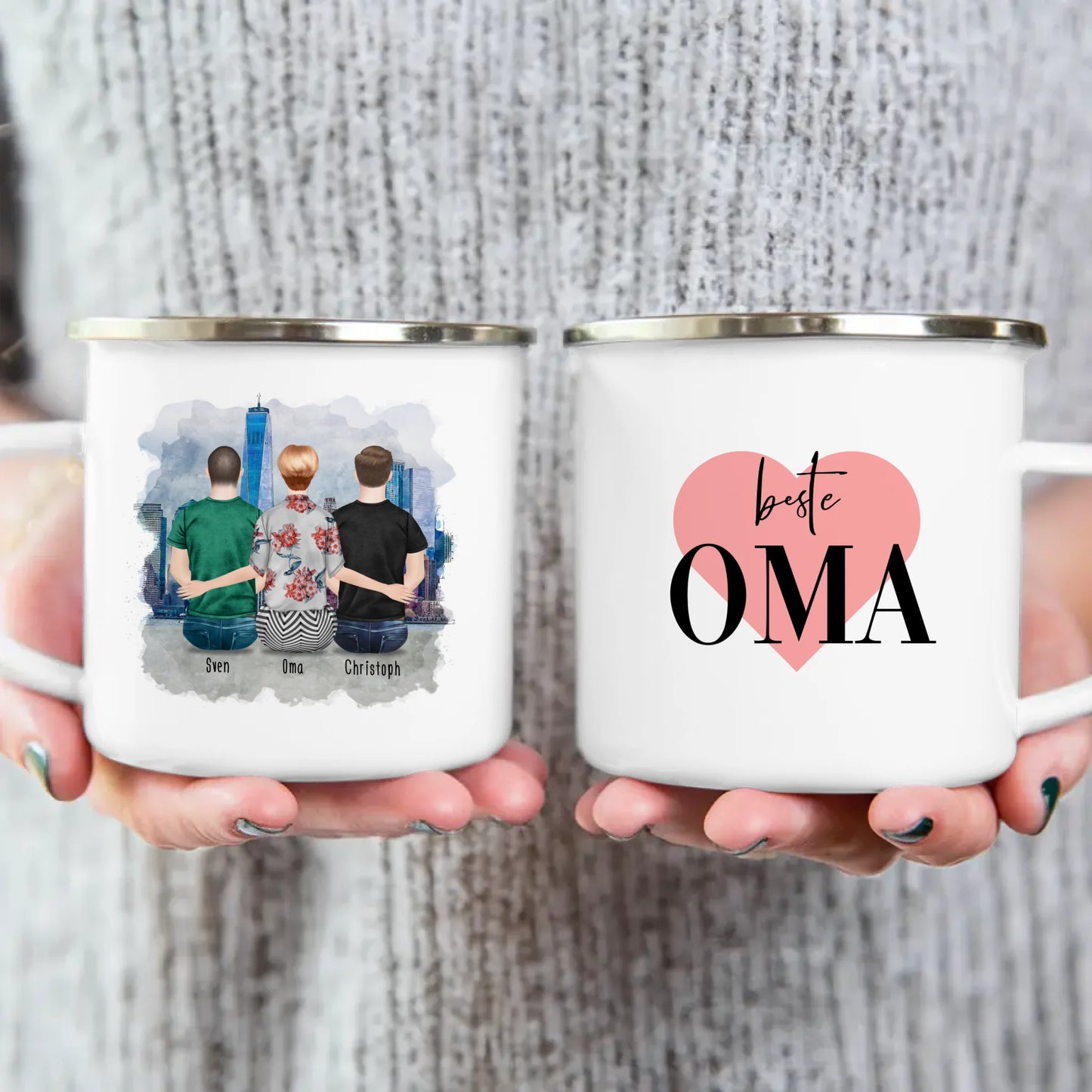 Personalisierte Tasse für Oma (2 Männer + 1 Oma)