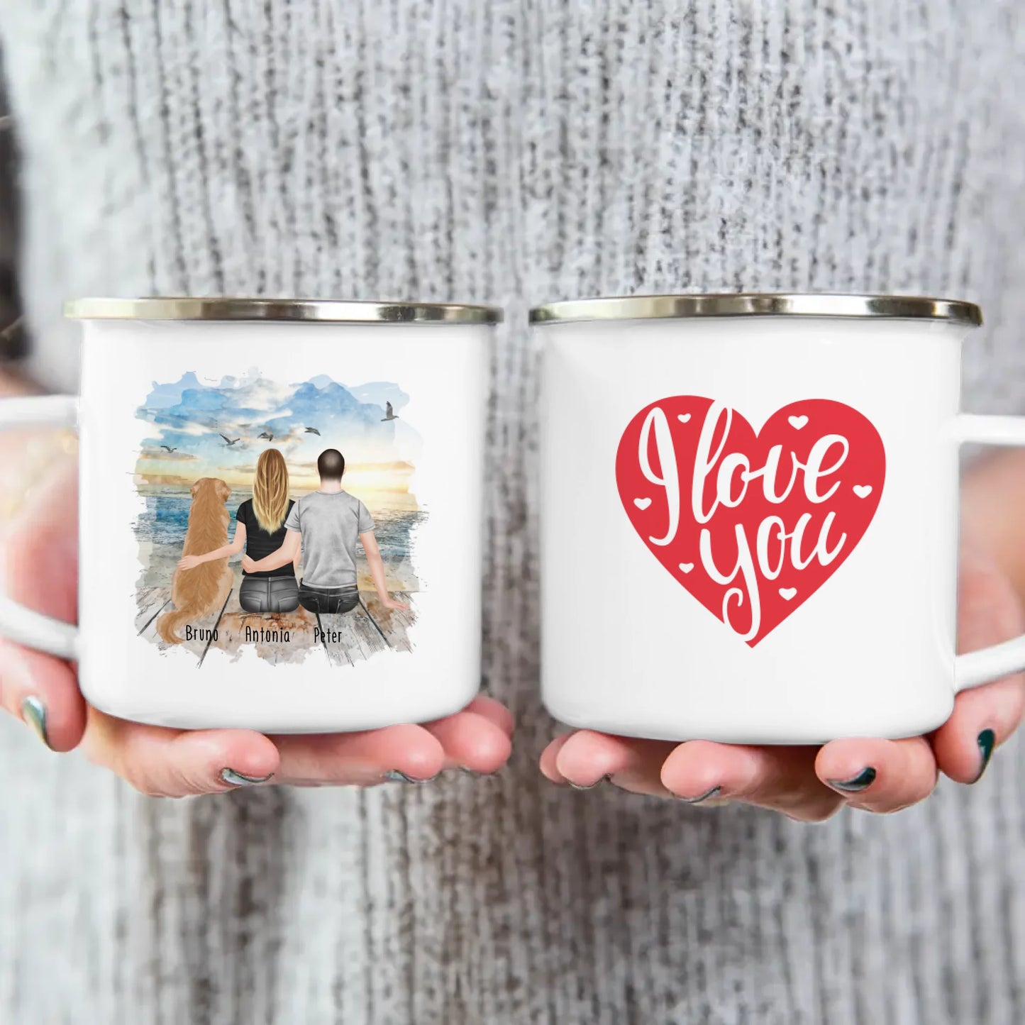 Personalisierte Tasse mit Pärchen und 1 Hund