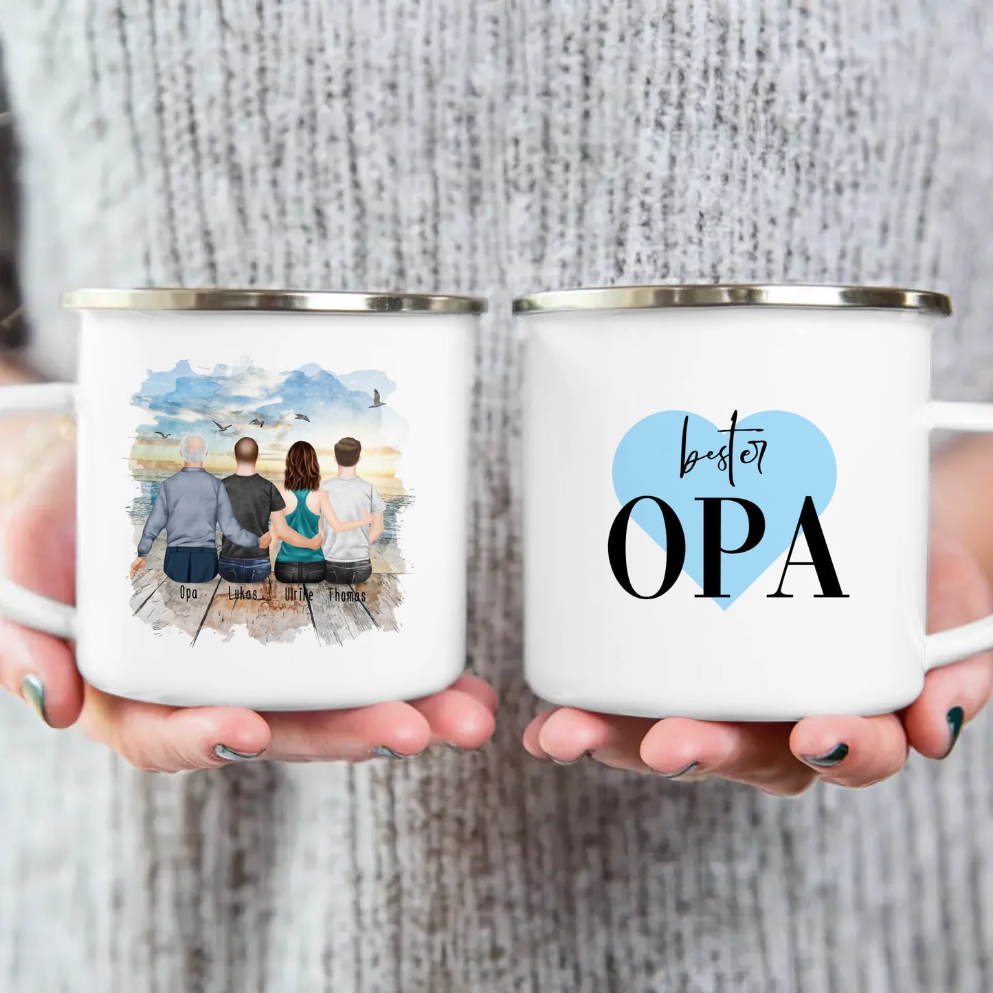 Personalisierte Tasse für Opa (1 Frau + 2 Männer + 1 Opa)