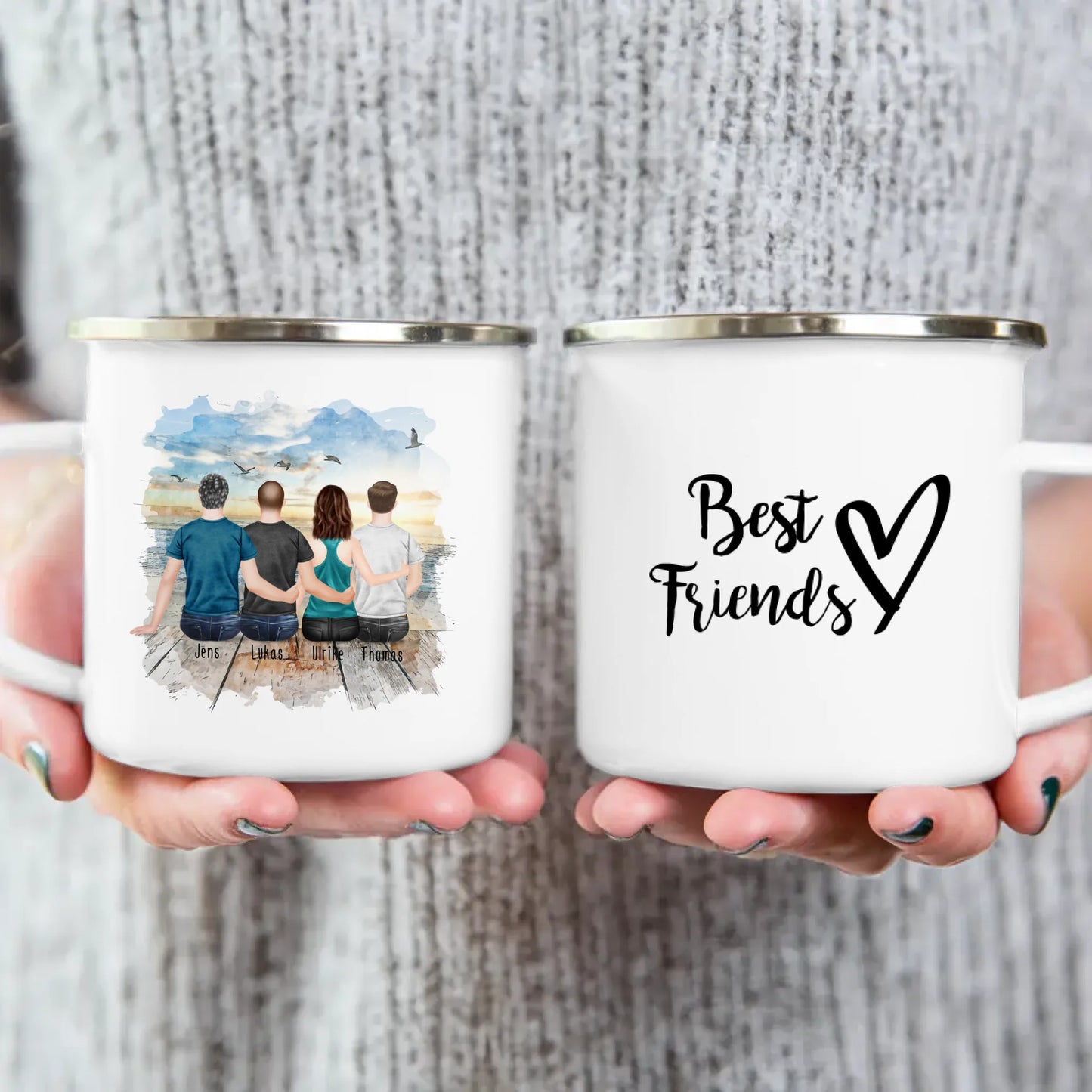 Personalisierte Tasse - Beste Freunde (1 Frau + 3 Männer)