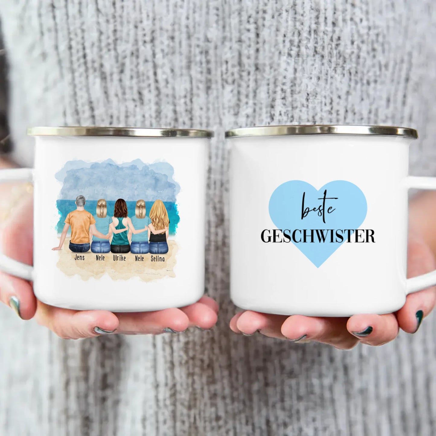 Personalisierte Tasse mit Bruder/Schwester (4 Schwestern + 1 Bruder)