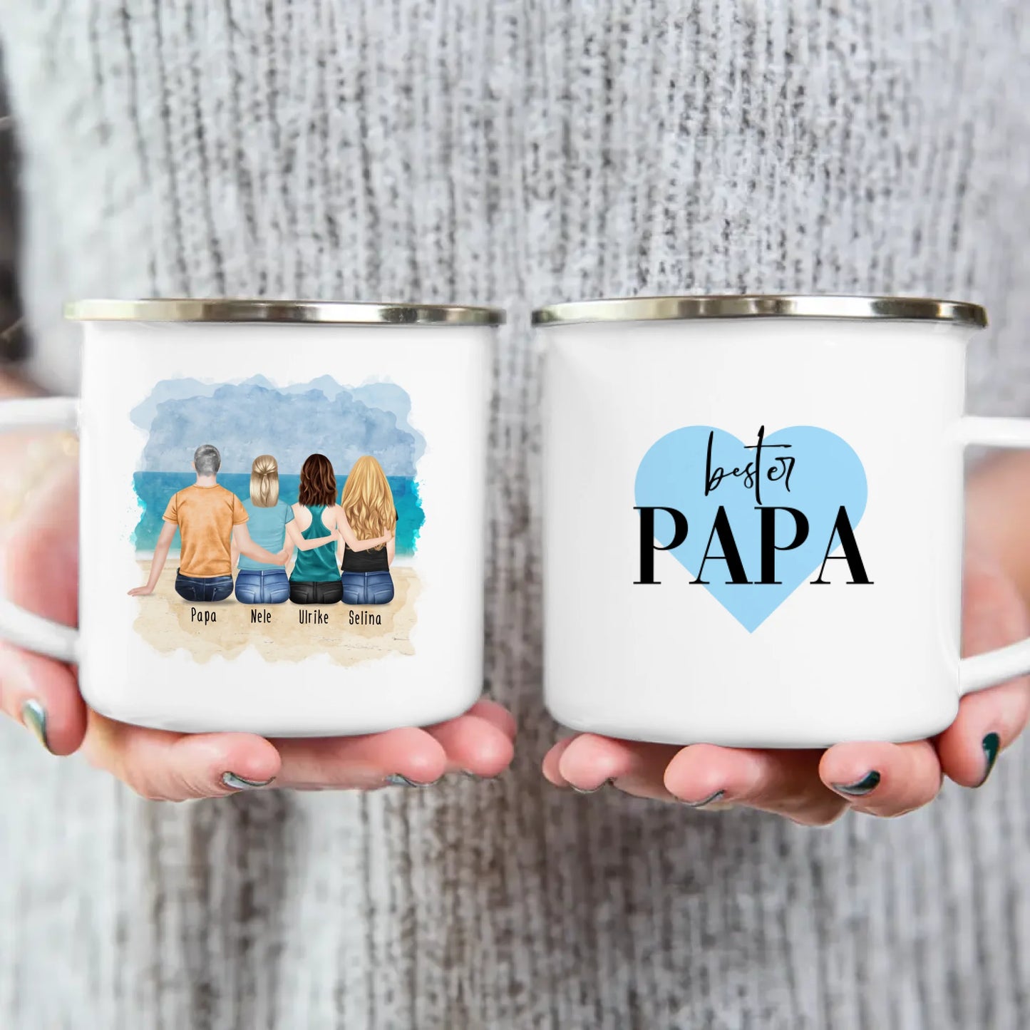 Personalisierte Tasse mit Vater/Tochter (3 Töchter)