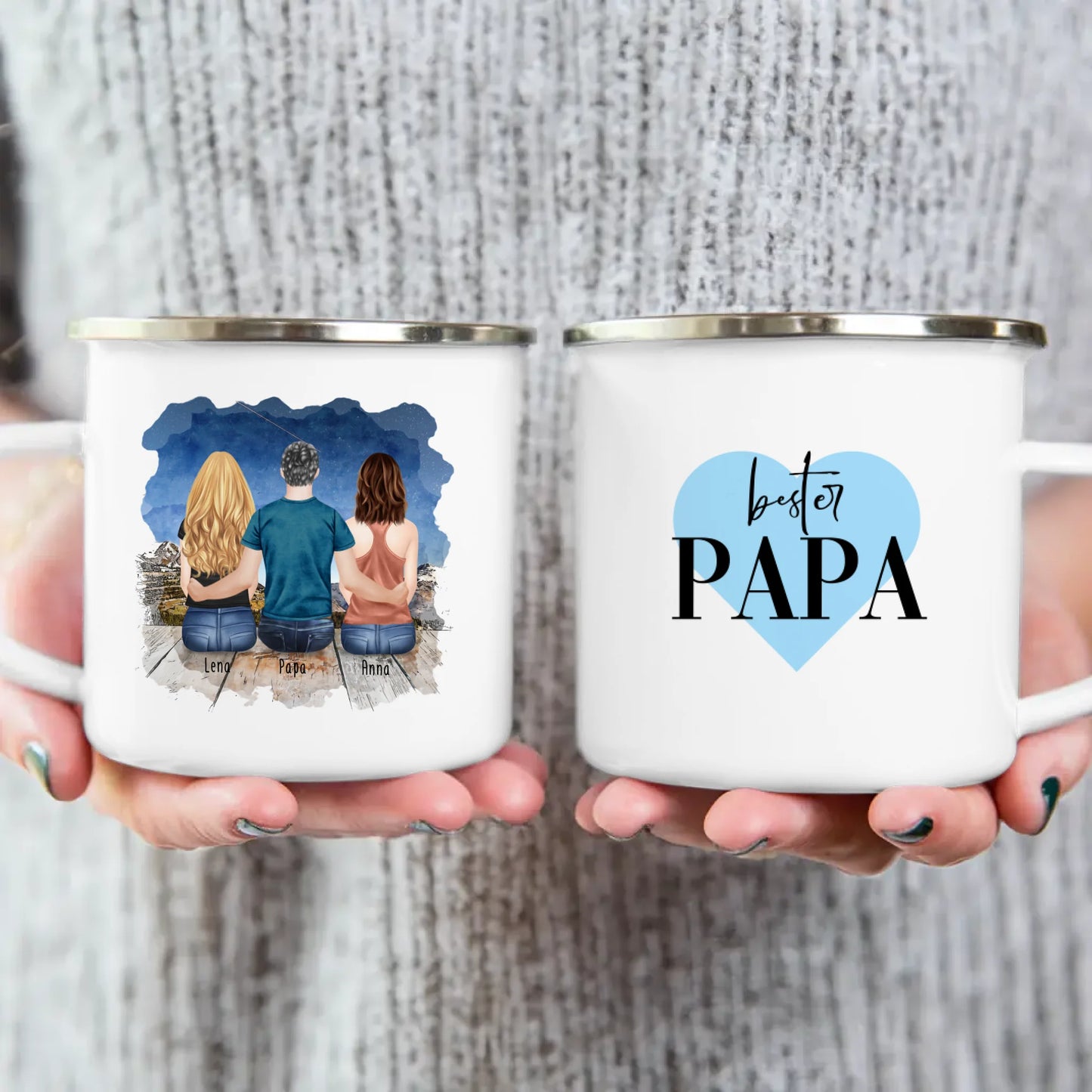 Personalisierte Tasse mit Vater/Tochter (2 Töchter)