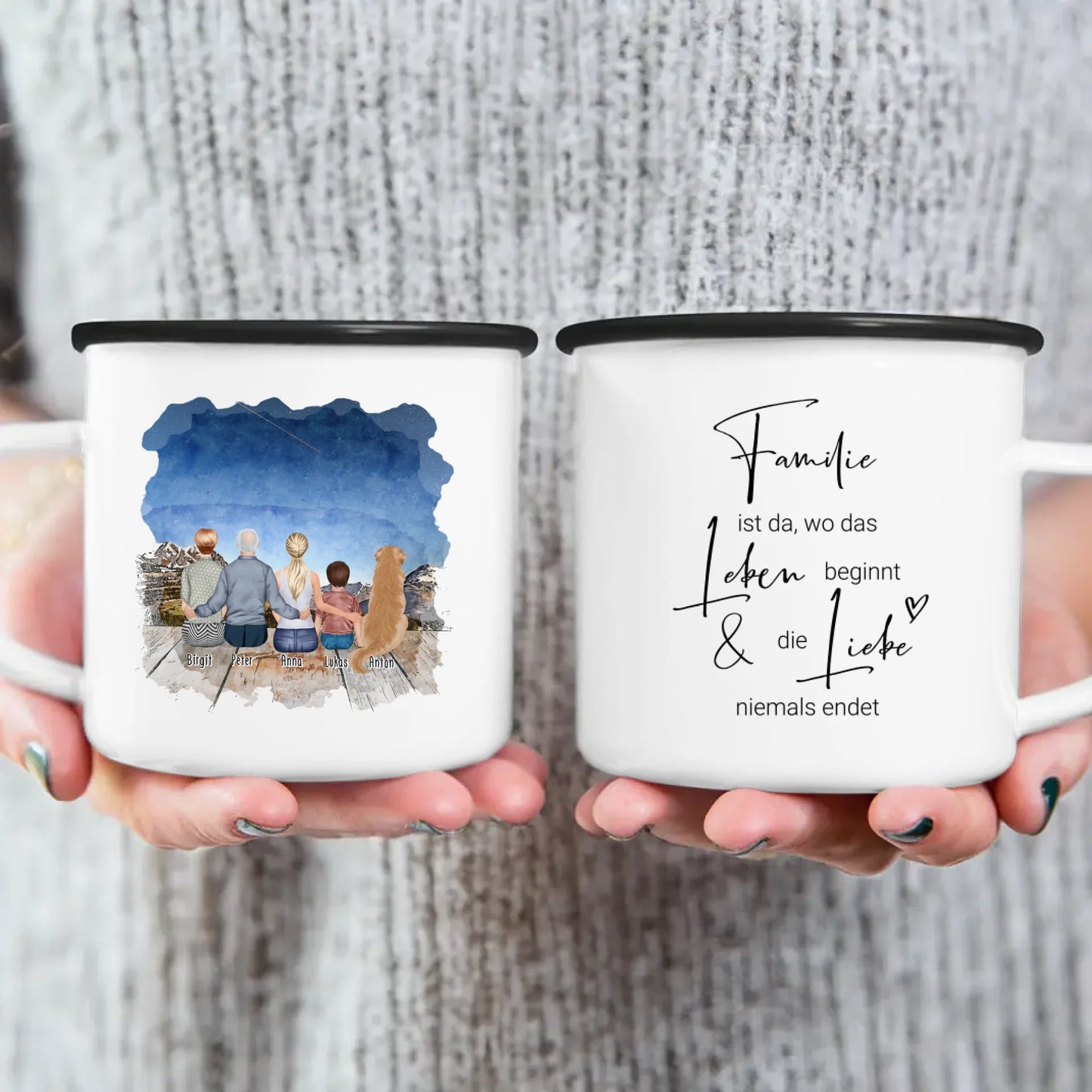 Personalisierte Tasse - Oma, Opa, Frau, Kind + 1 Hund/Katze