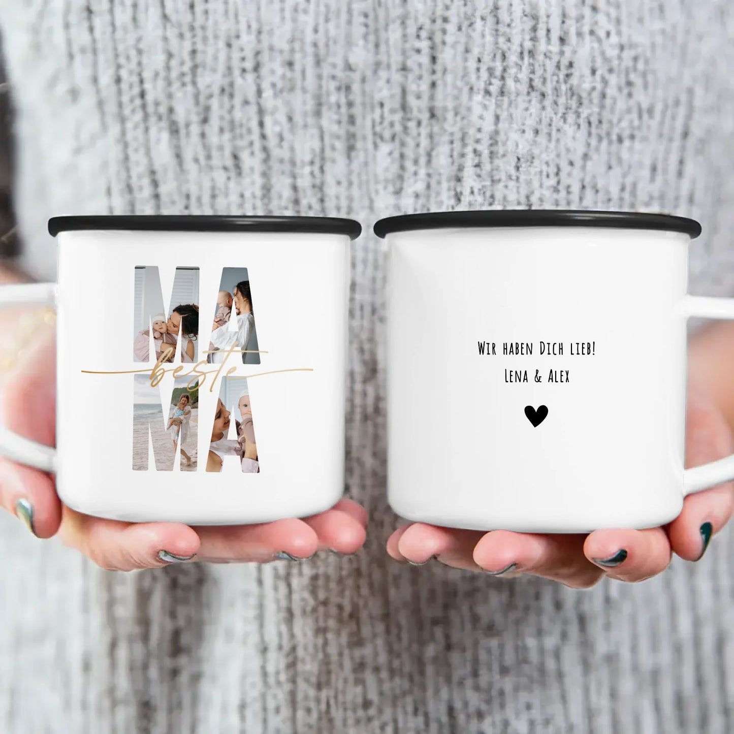 Personalisierte Tasse mit Mama Schriftzug und deinen Bildern