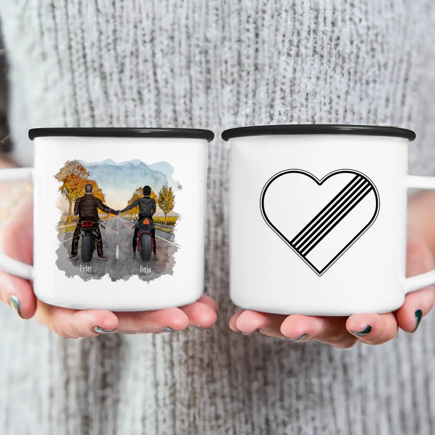 Personalisierte Tasse mit Motorrad Pärchen