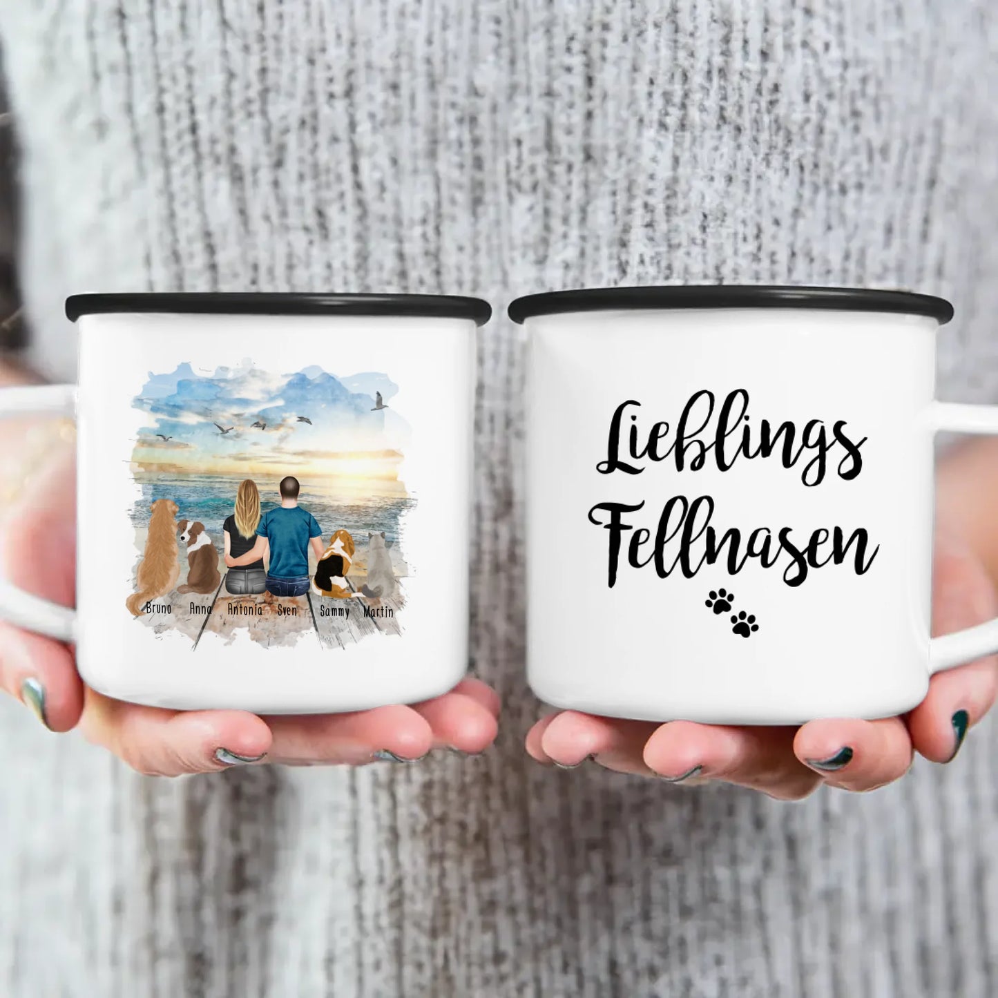 Personalisierte Tasse - 1 Frau + 1 Mann (Paar/Pärchen) + 1-5 Hunde/Katzen