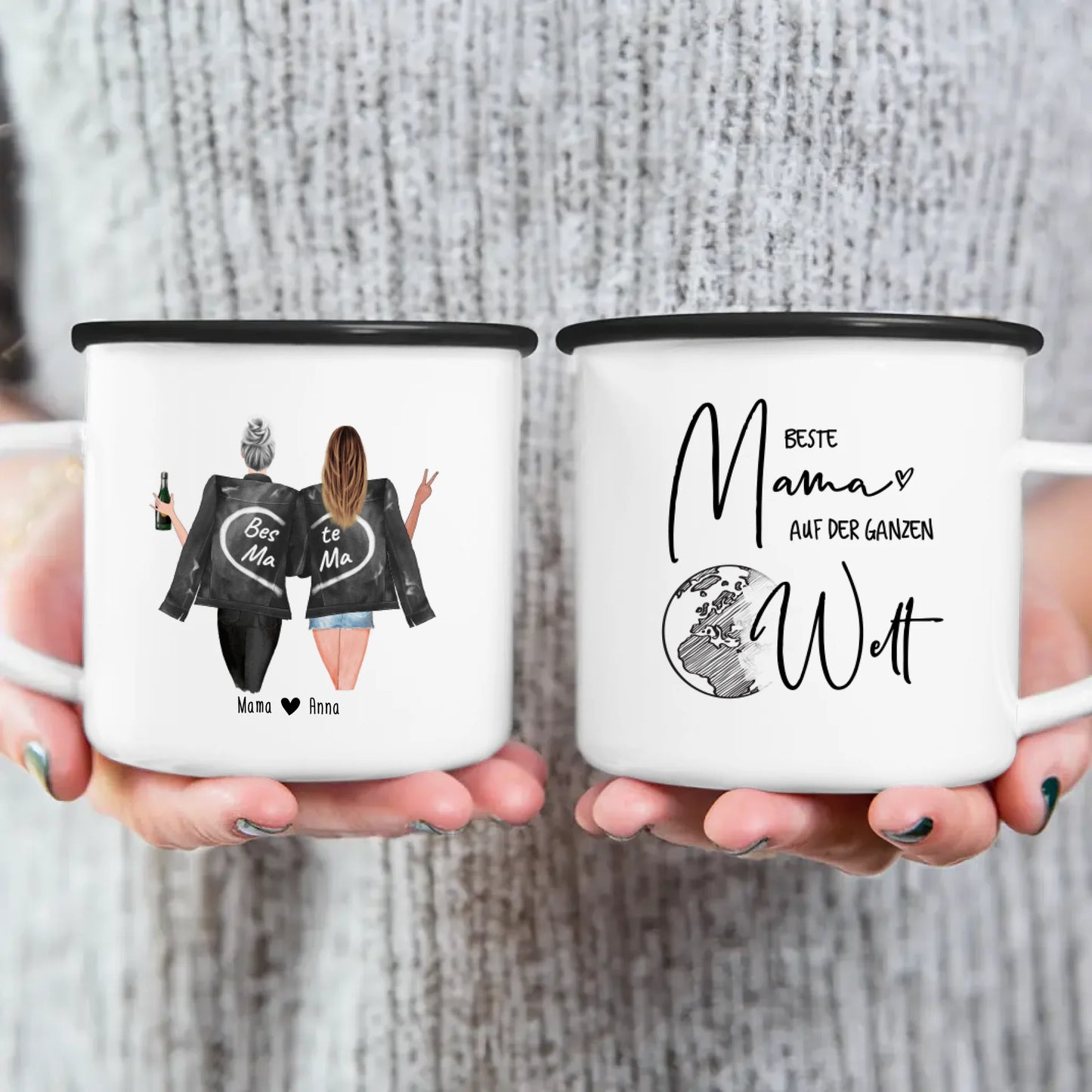 Personalisierte Tasse - Mutter + Tochter mit Jacken