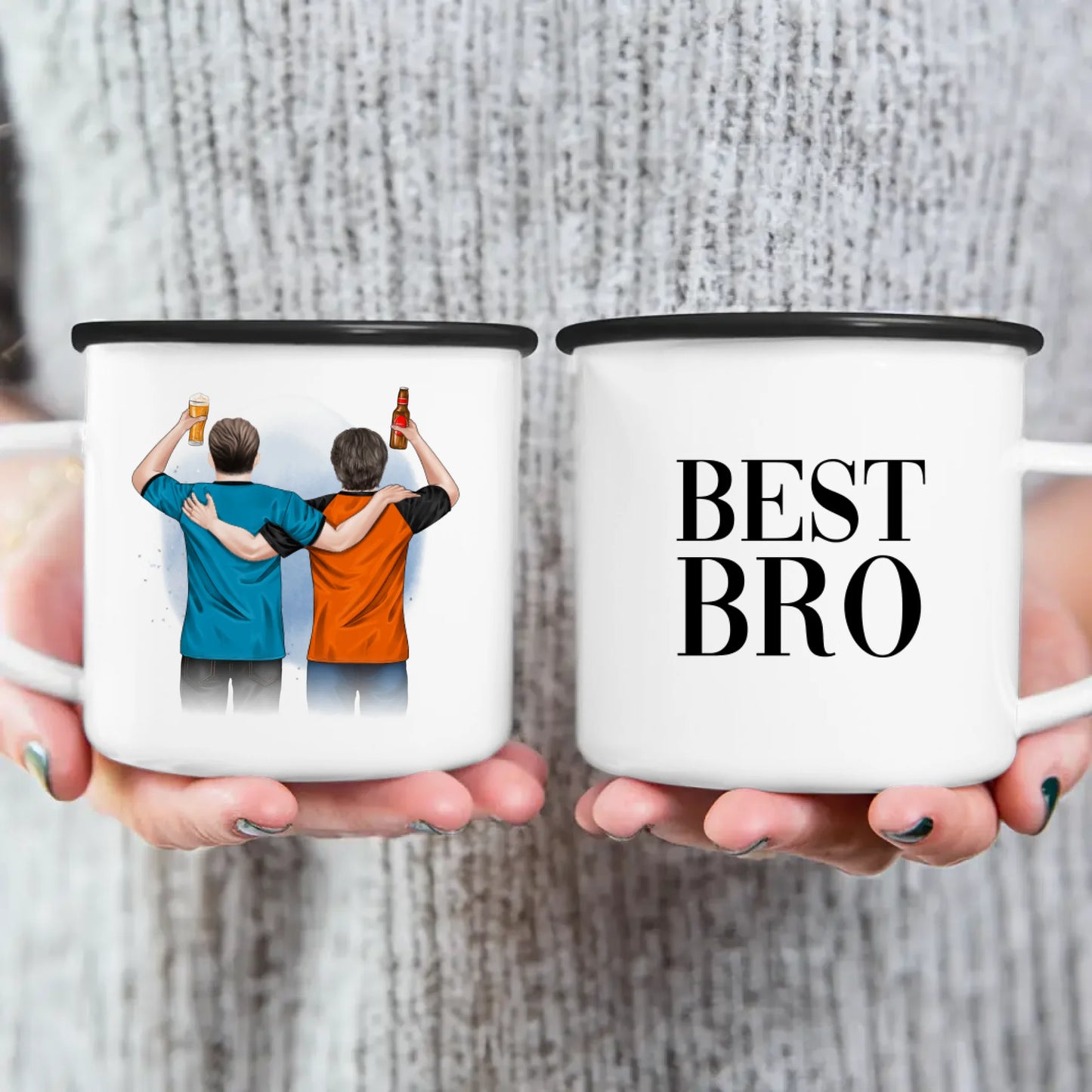 Personalisierte Tasse - 2 Männer mit Trinken (männliche Beste Freunde, Brüder, Vater + Sohn)