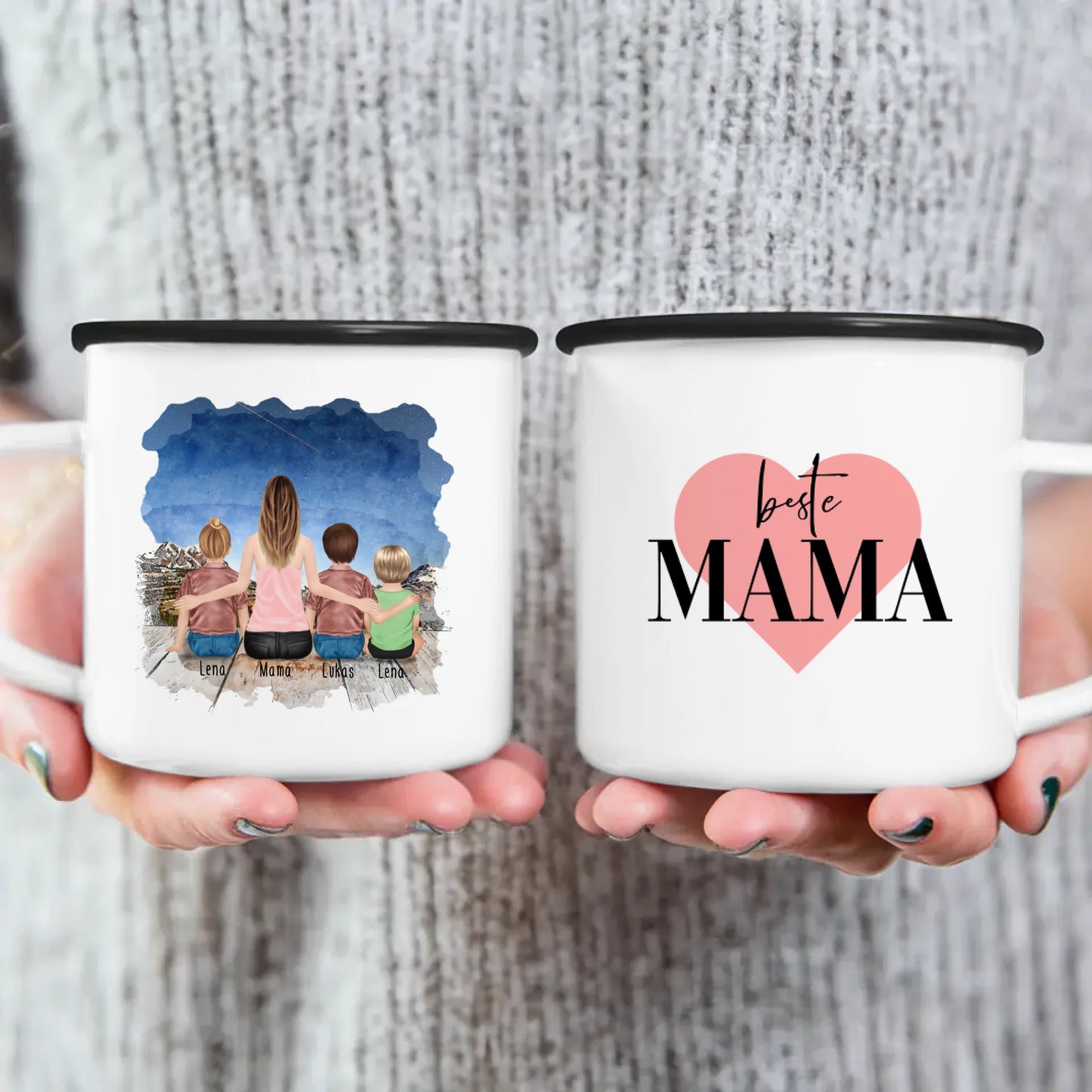 Personalisierte Tasse -  1 Frau + 2 Kinder + 1 Baby