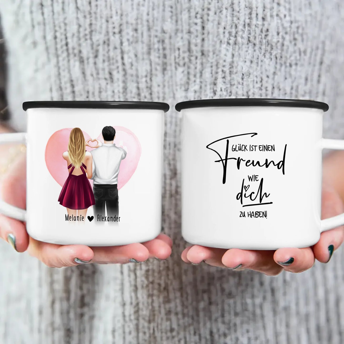 Personalisierte Tasse mit Paar (stehend) - Herz mit Händen - Pärchen Tasse