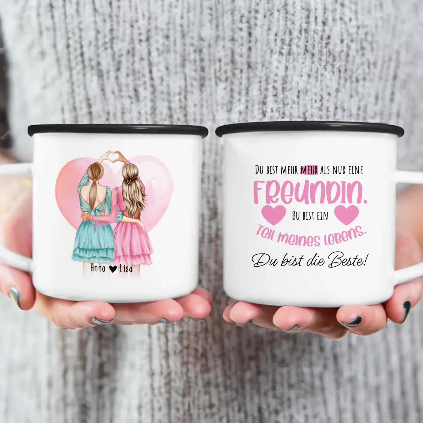 Personalisierte Tasse Beste Freundin (2 Freundinnen) - Herz mit Händen