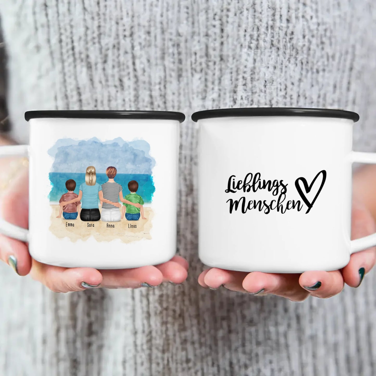 Personalisierte Tasse 2 Frauen + 2 Kinder