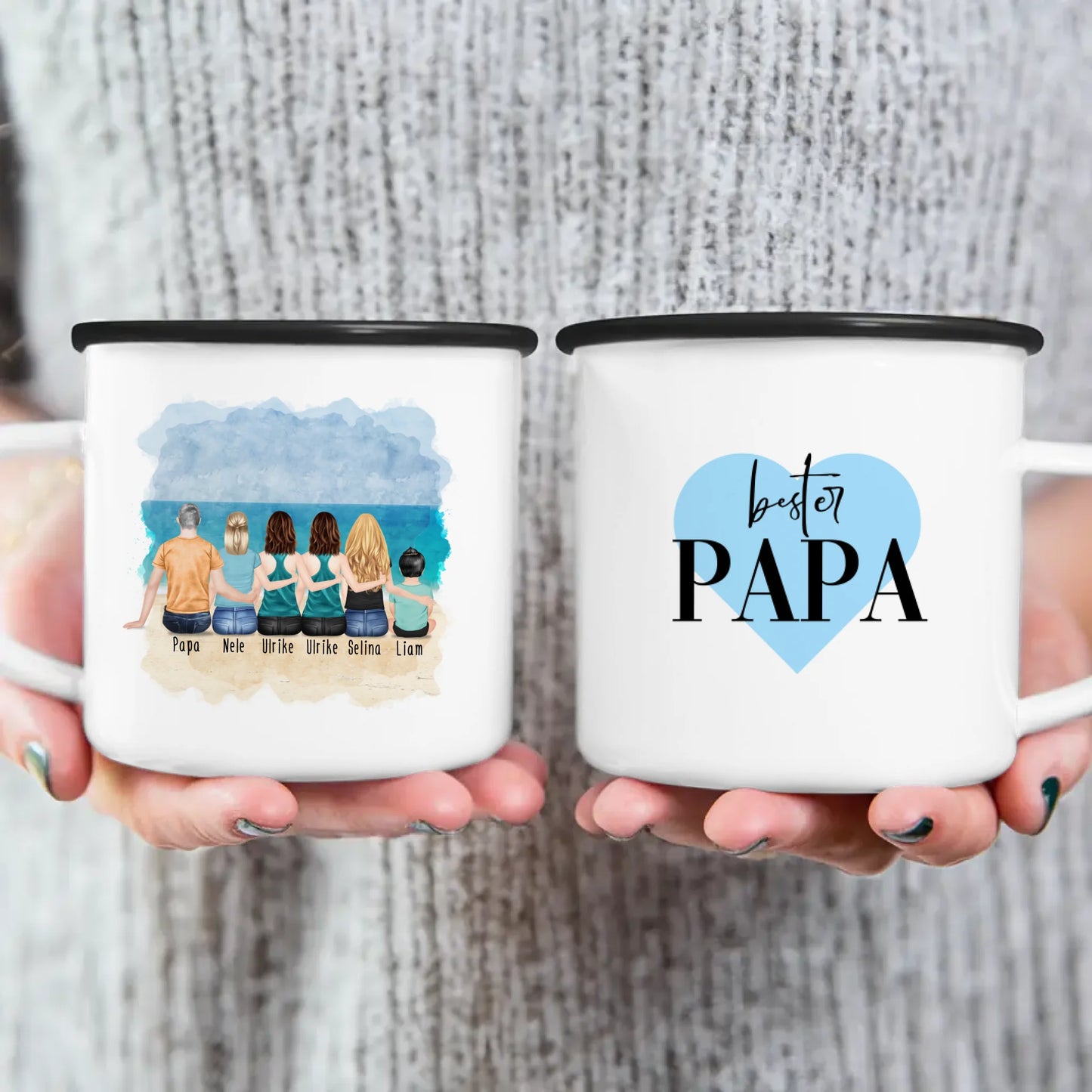 Personalisierte Tasse - 1 Vater + 4 Töchter + 1 Baby