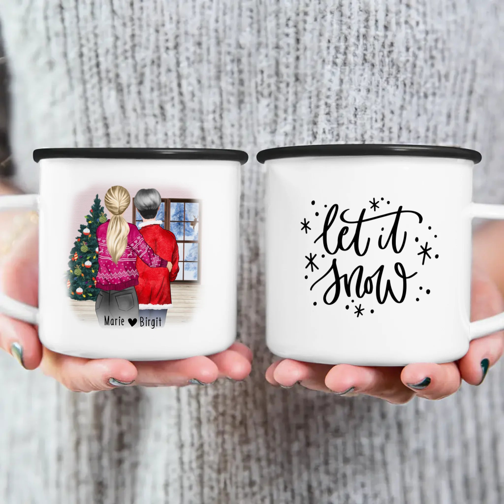 Personalisierte Tasse - Mutter/Mama + Tochter (stehend) - Weihnachtstasse