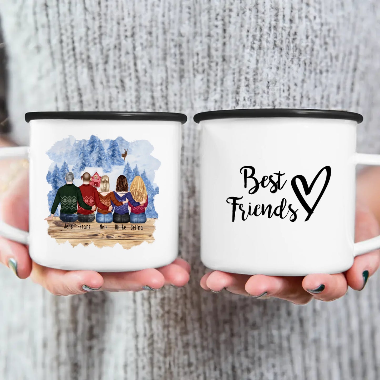 Personalisierte Tasse - Beste Freunde (3 Frauen + 2 Männer) - Weihnachtstasse