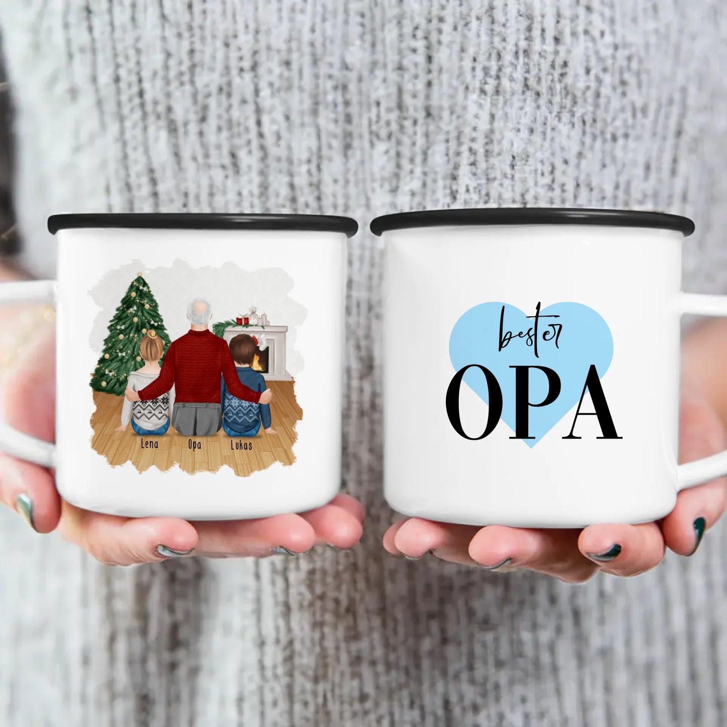 Personalisierte Tasse für Opa (2 Kinder + 1 Opa) - Weihnachtstasse