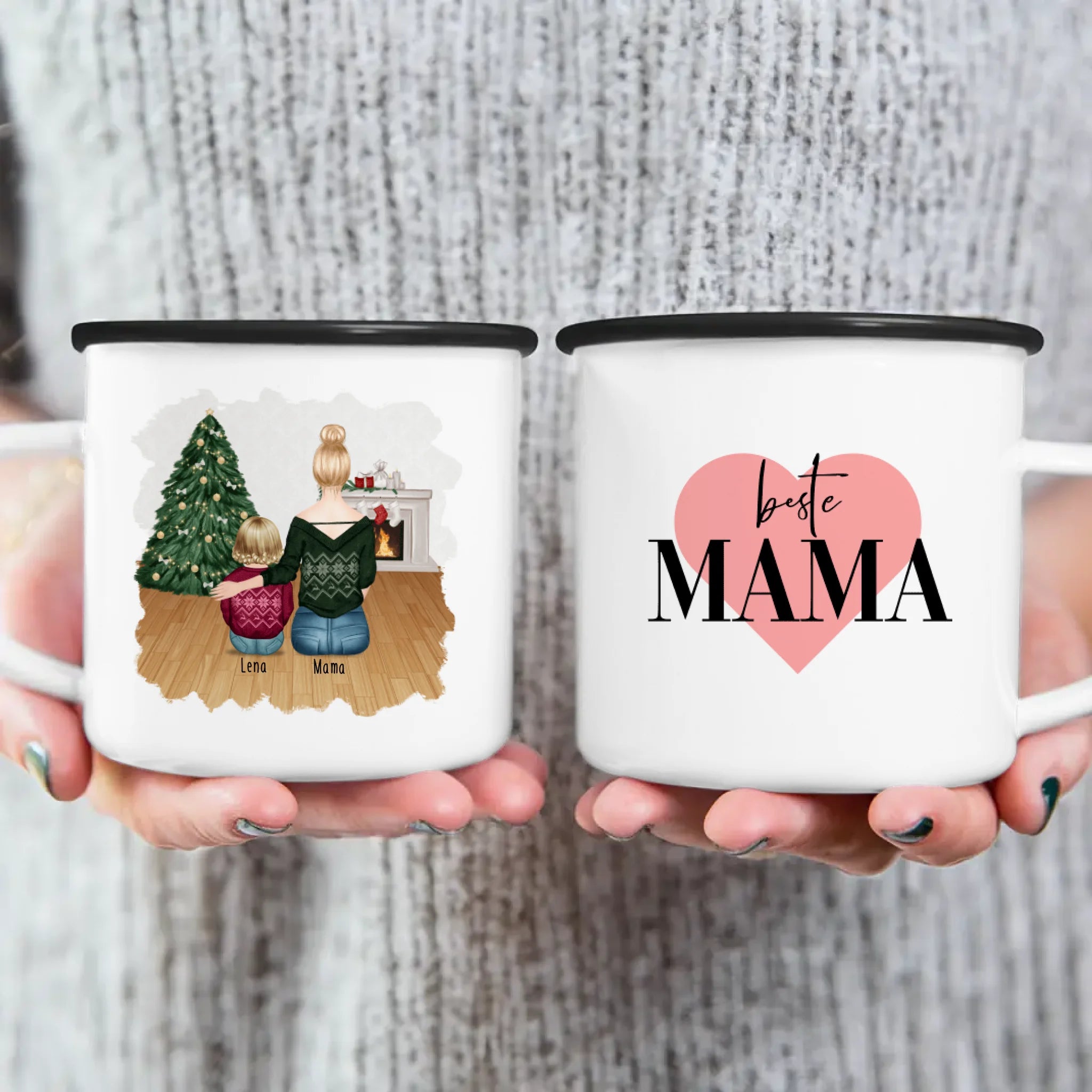 Personalisierte Tasse mit Mutter und Baby (1 Baby + 1 Mutter) - Weihnachtstasse