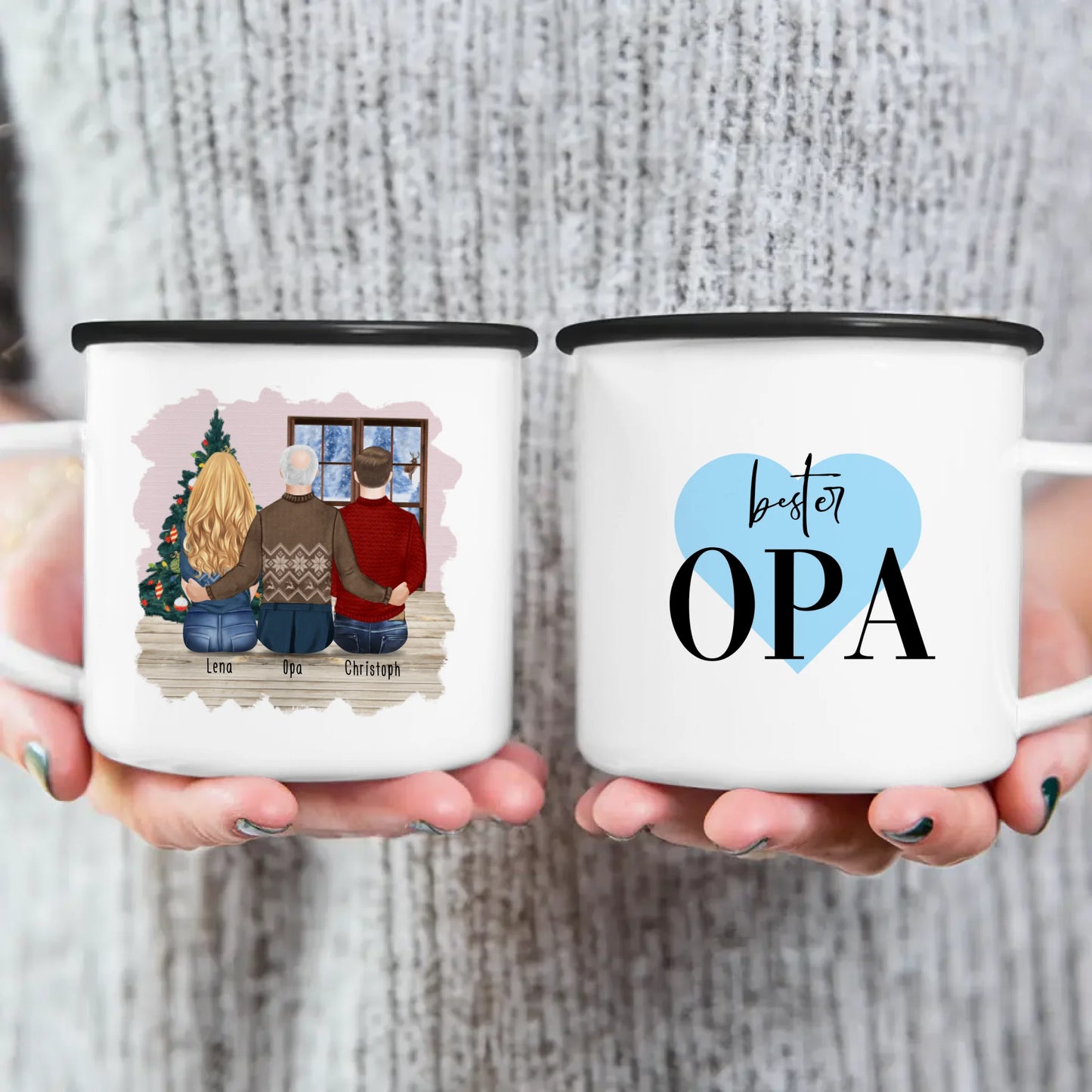 Personalisierte Tasse für Opa (1 Frau + 1 Mann + 1 Opa) - Weihnachtstasse