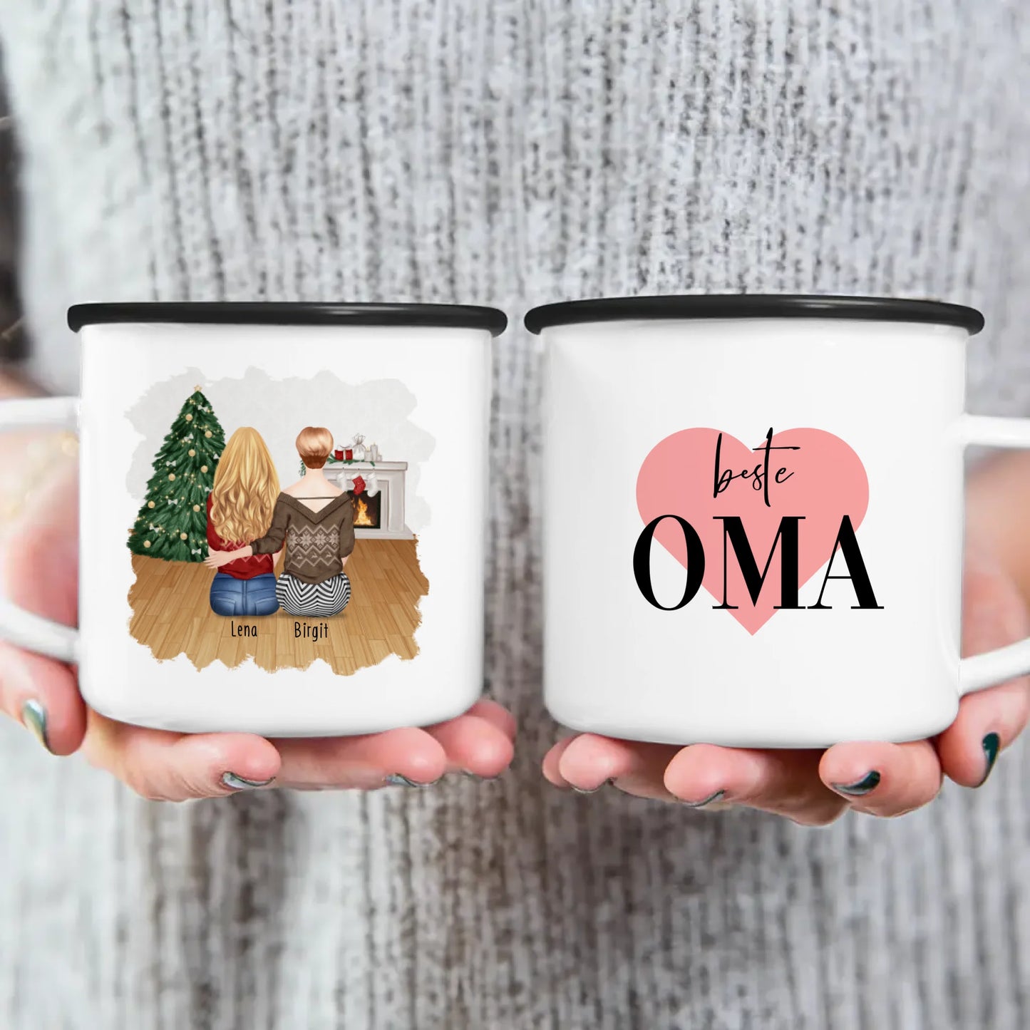 Personalisierte Tasse für Oma (1 Frau + 1 Oma) - Weihnachtstasse