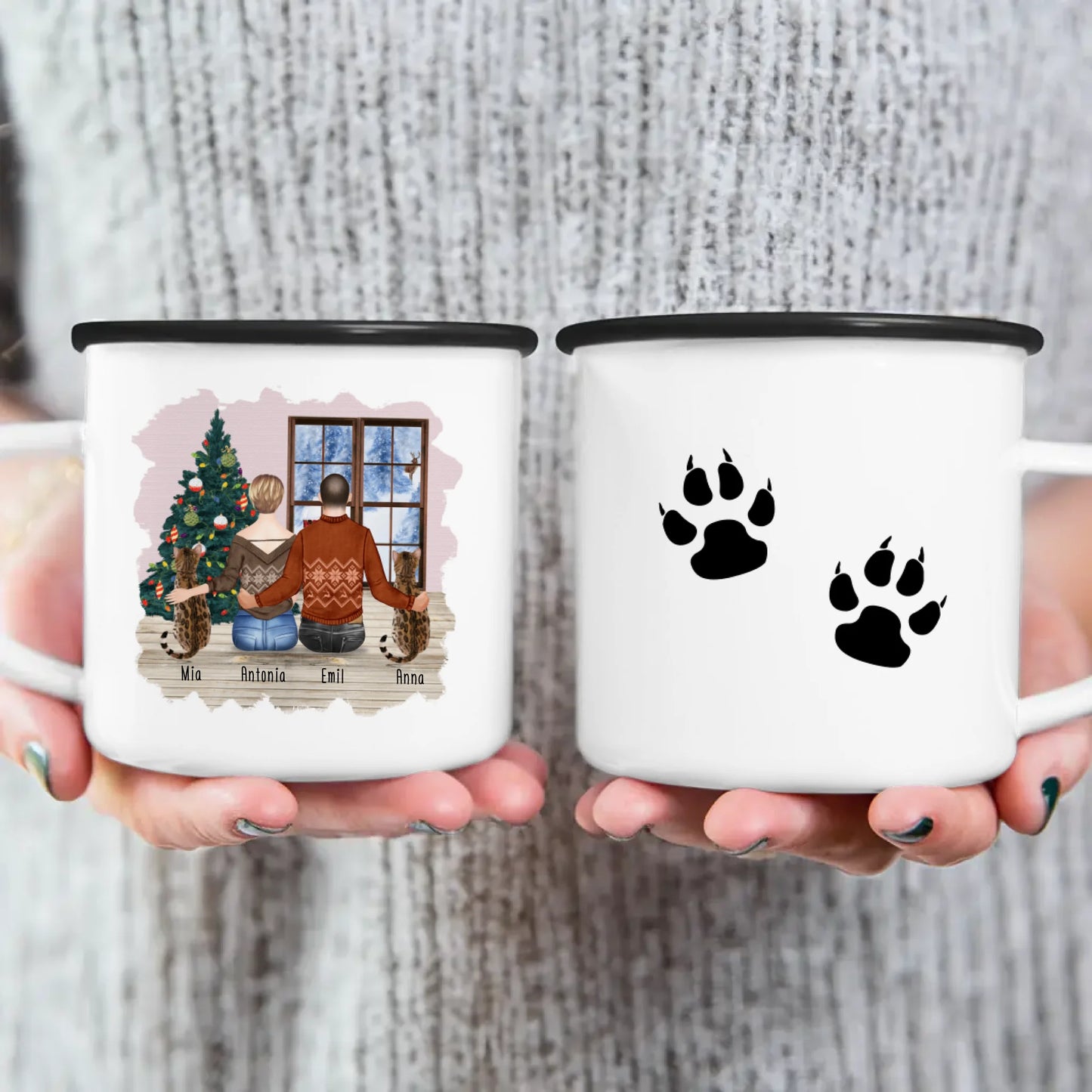 Personalisierte Tasse mit Pärchen und 2 Katzen - Weihnachtstasse