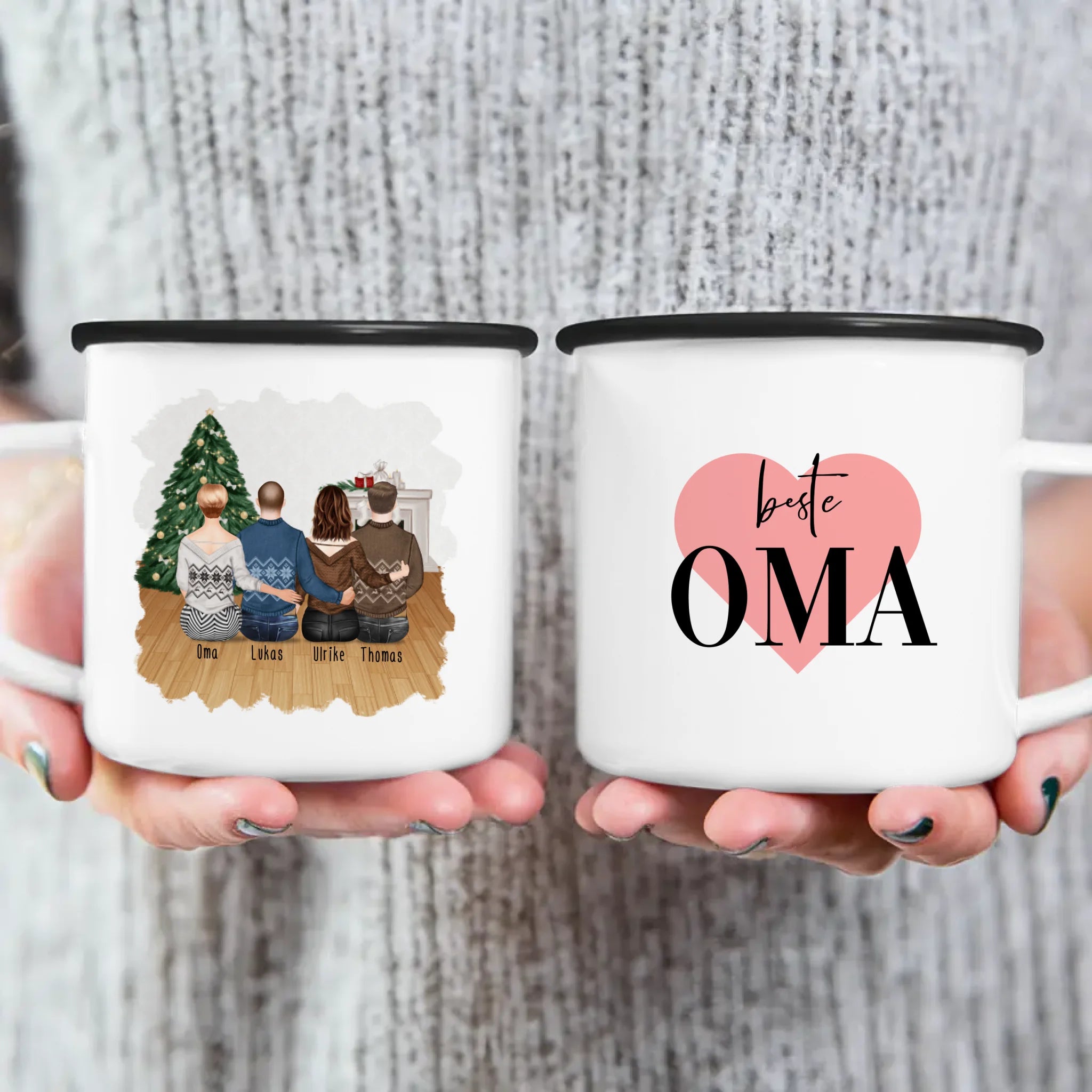 Personalisierte Tasse für Oma (1 Frau + 2 Männer + 1 Oma) - Weihnachtstasse