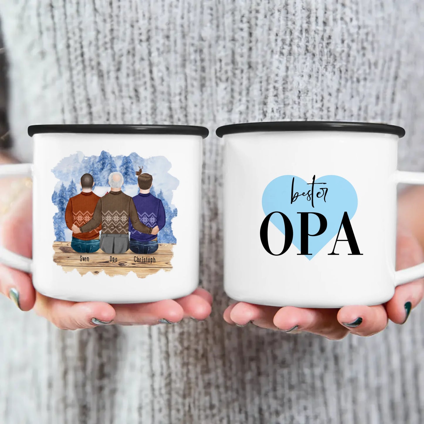 Personalisierte Tasse für Opa (2 Männer + 1 Opa) - Weihnachtstasse